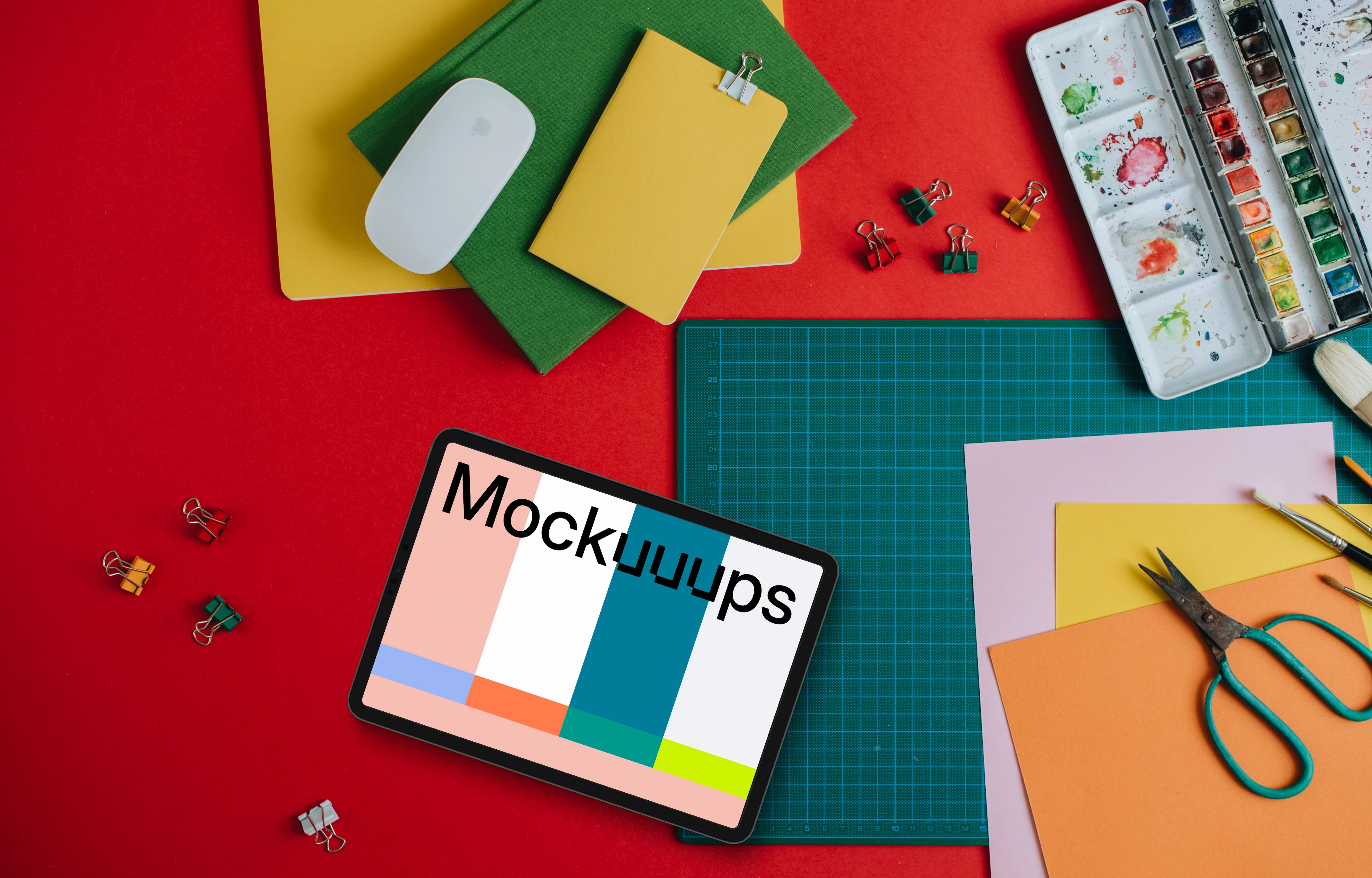 Mockup of tablet surrounded by school equipment