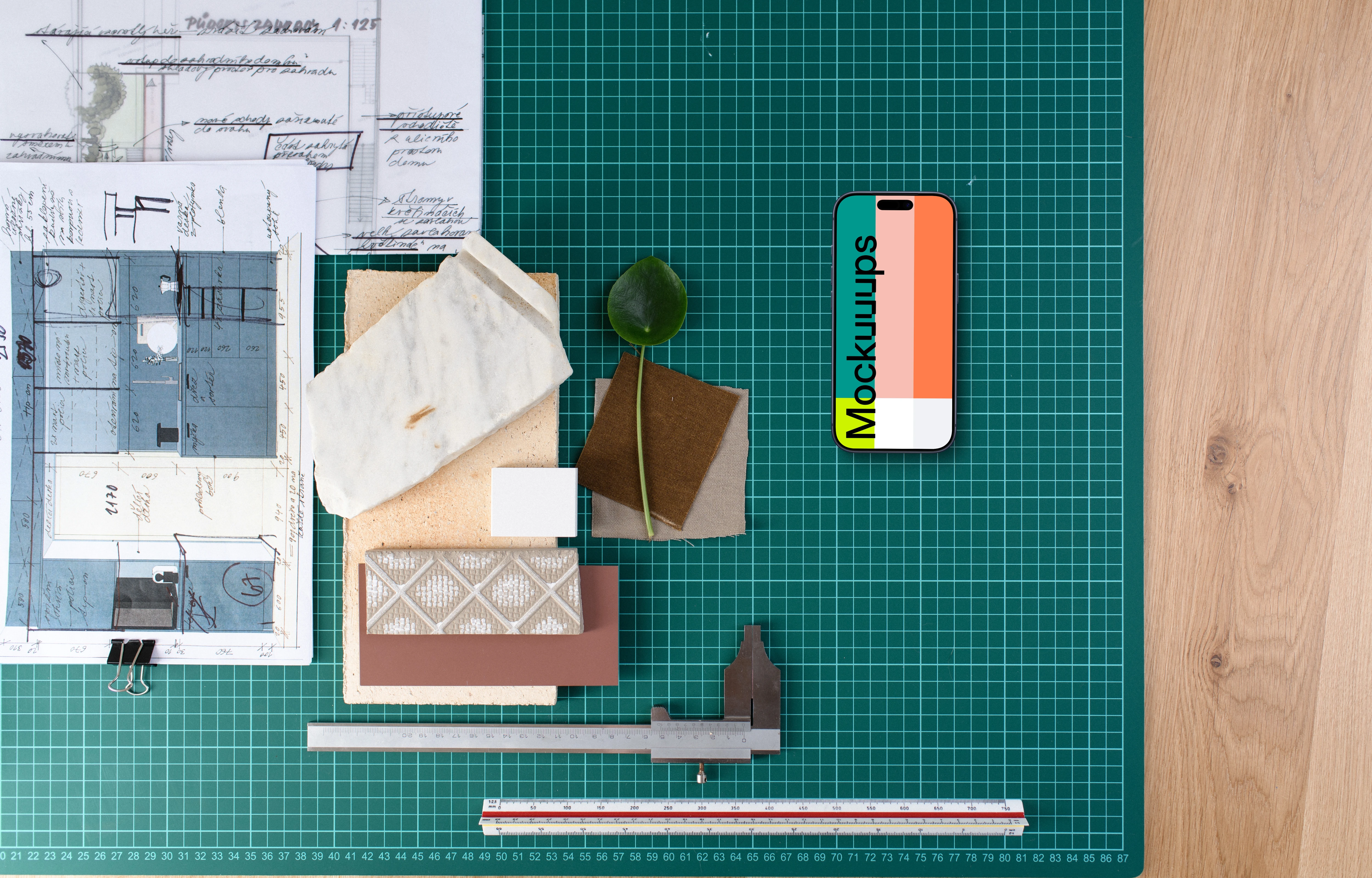 Smartphone mockup with architect's planning tools