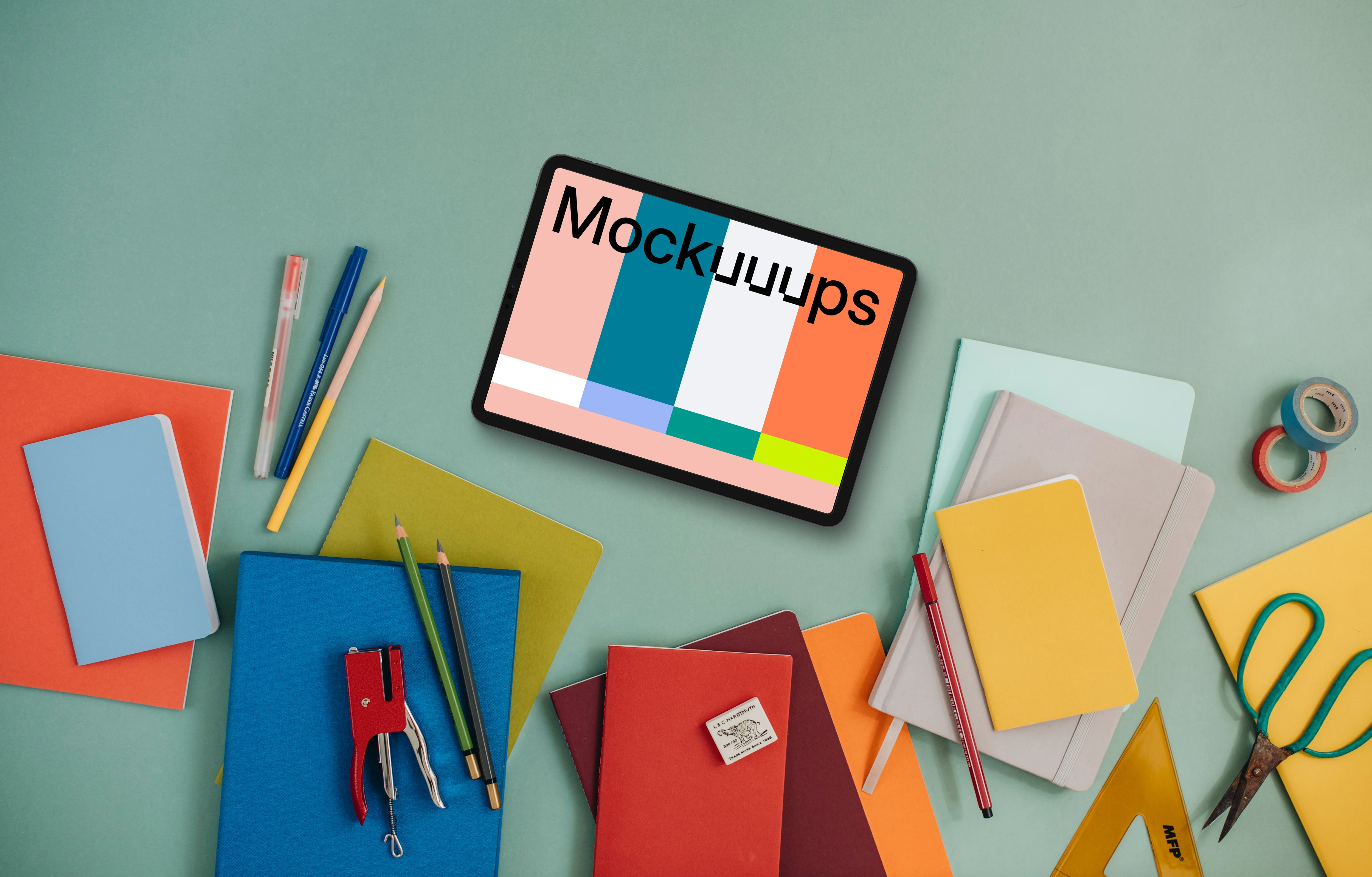 Tablet mockup with back to school elements