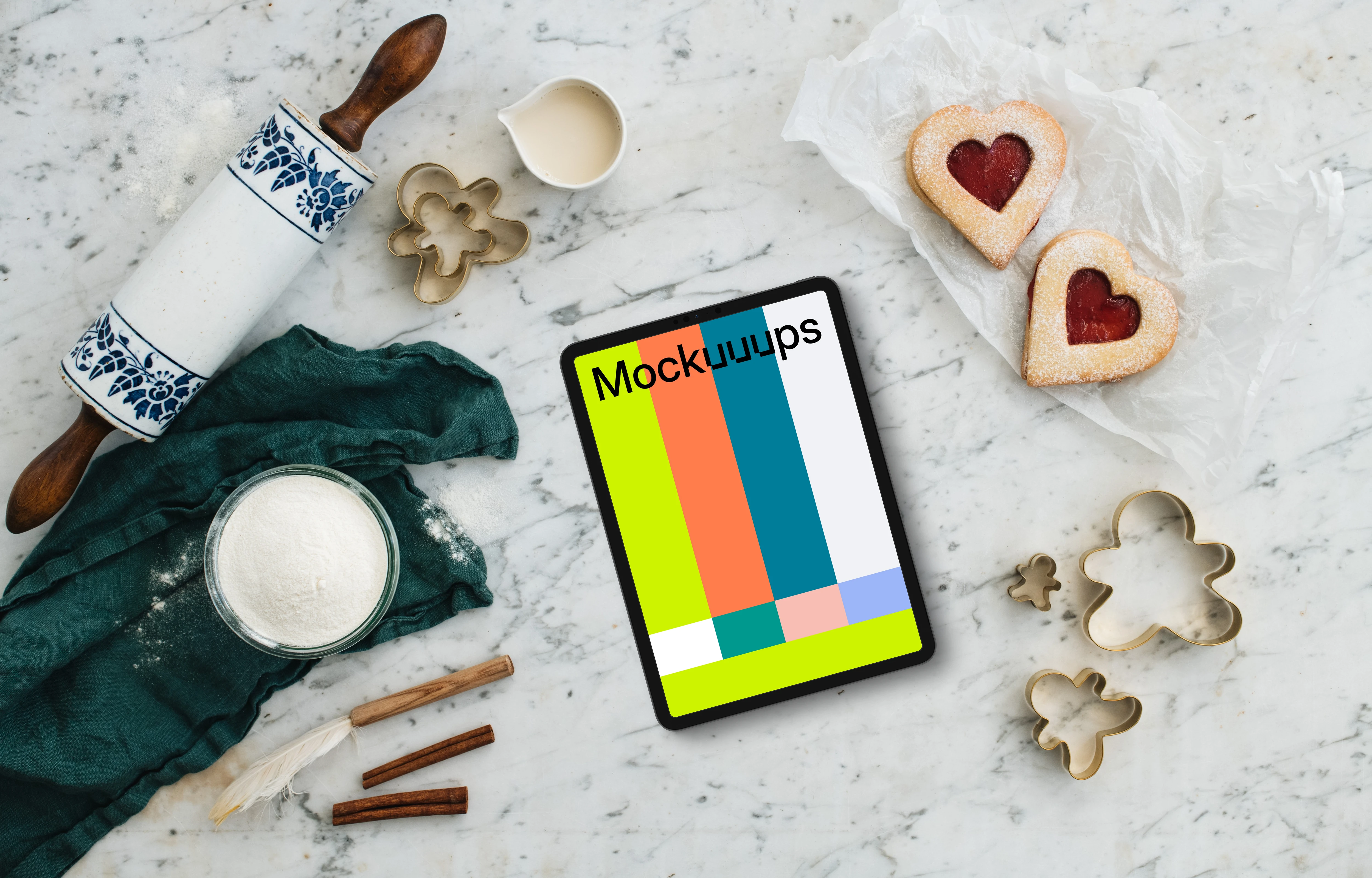 Tablet mockup with christmas pastry