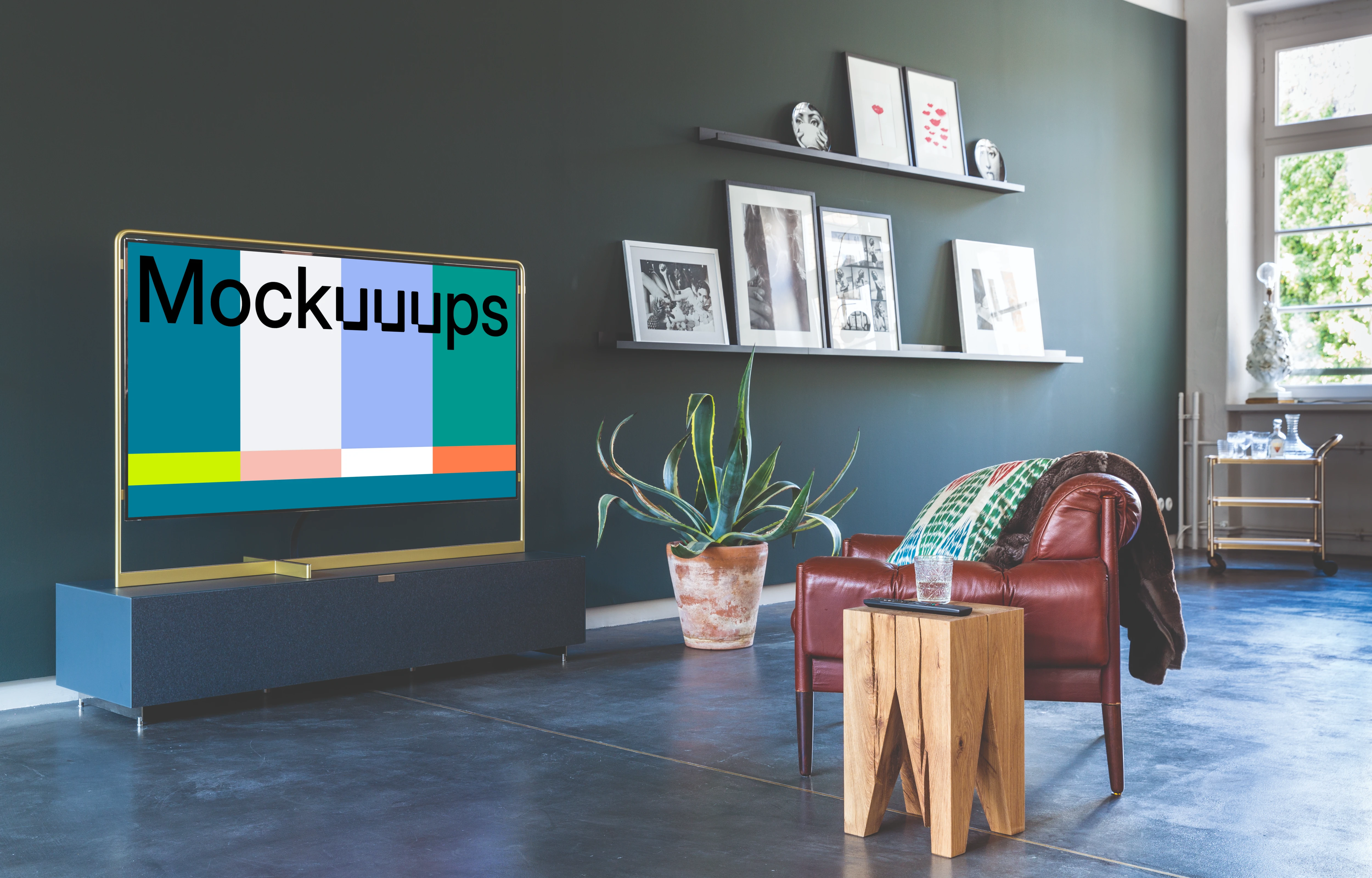 TV mockup in a well-decorated living room