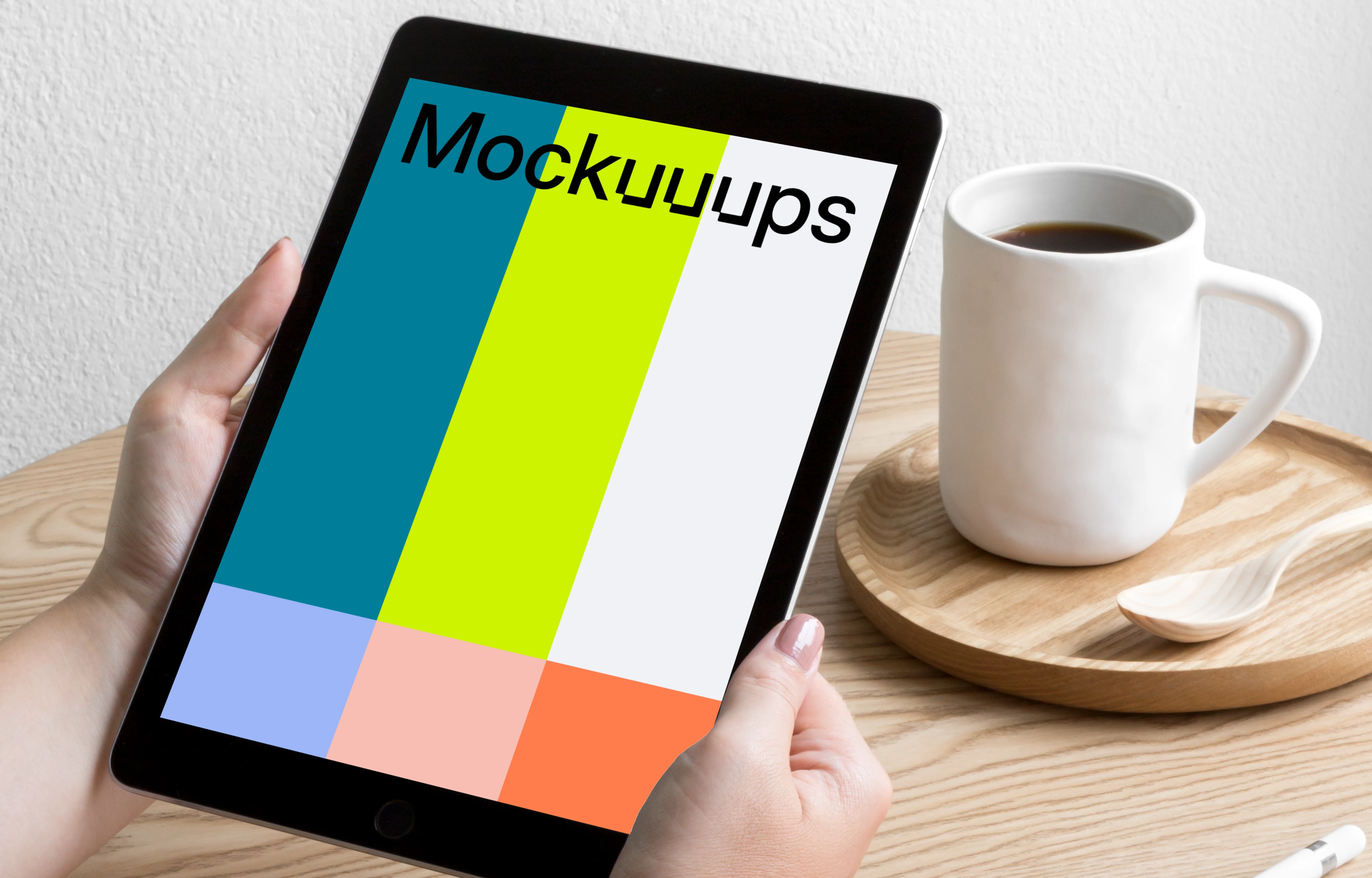 Woman holding iPad Pro mockup