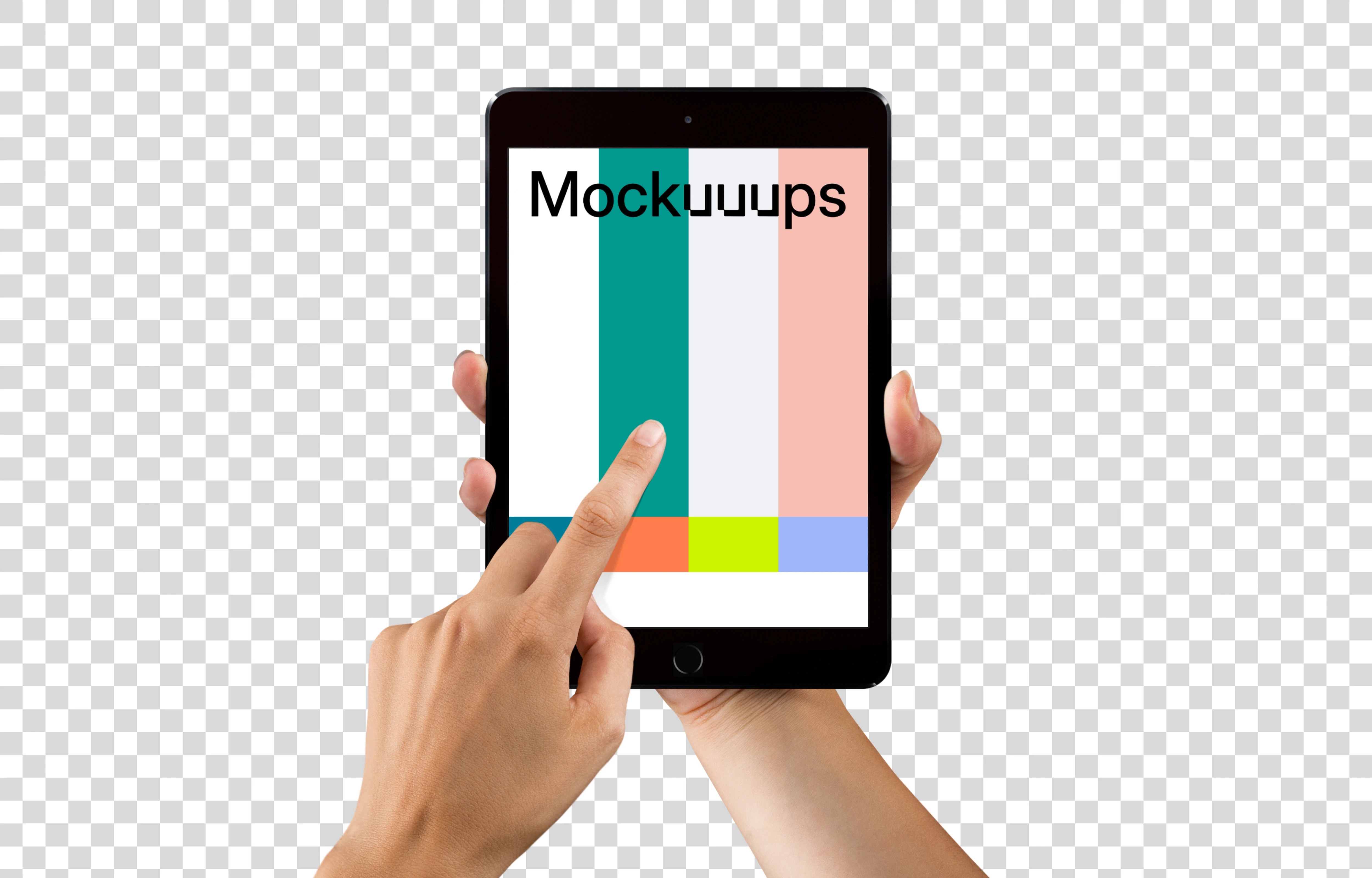 Woman pointing on iPad mini Space Gray mockup