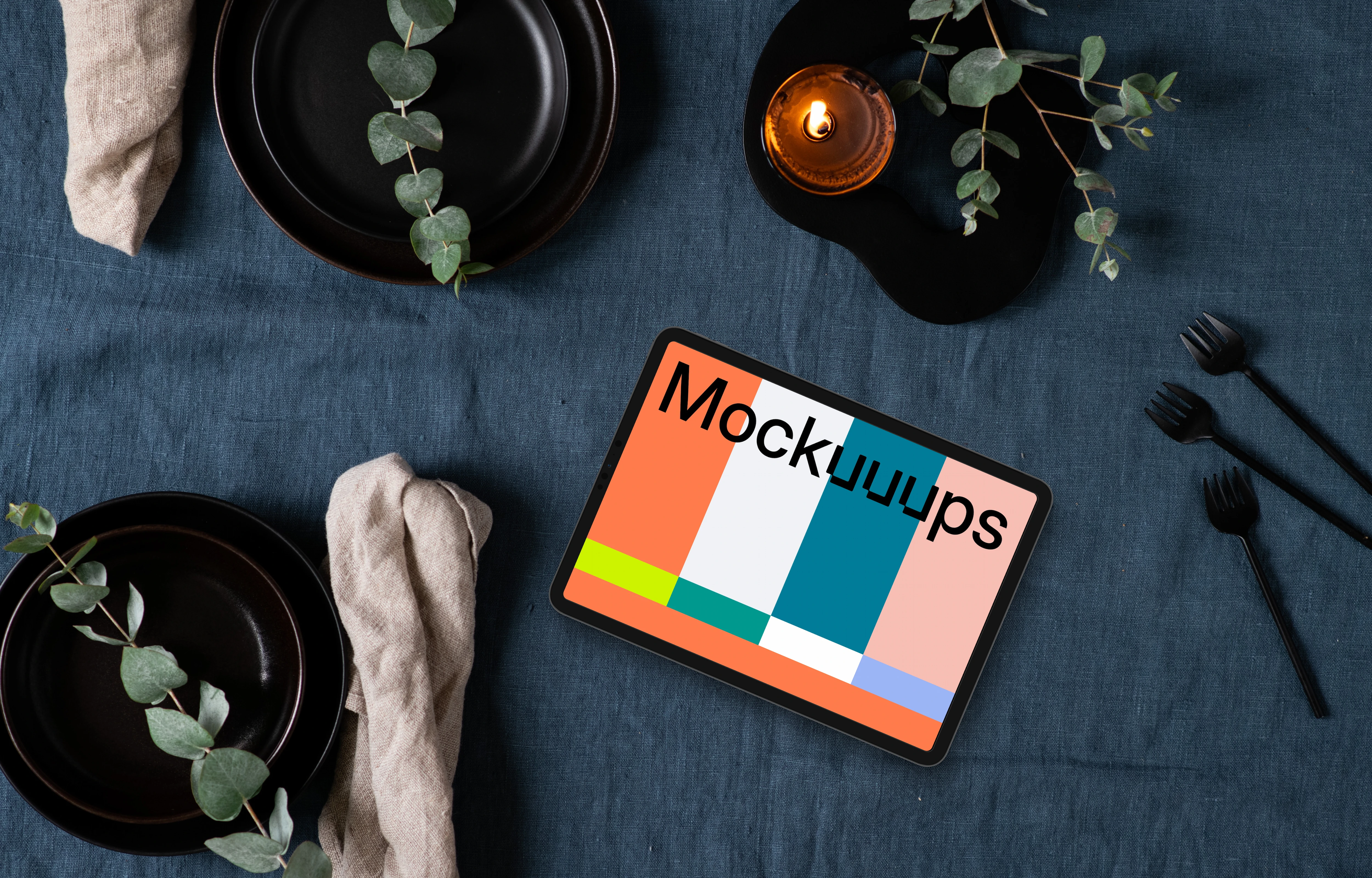 Xmas mockup with a gift and tablet
