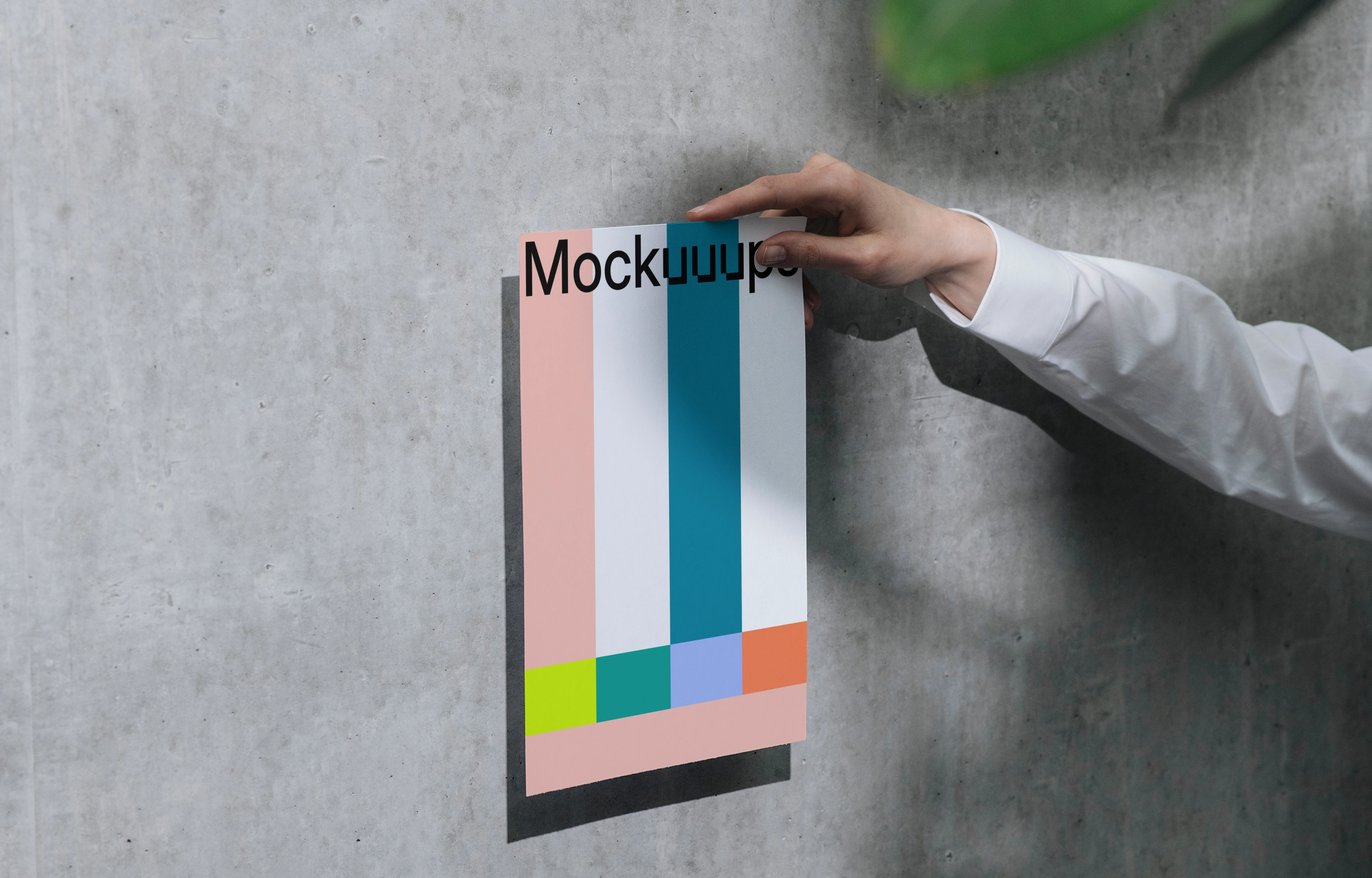 A4 mockup held against a concrete wall