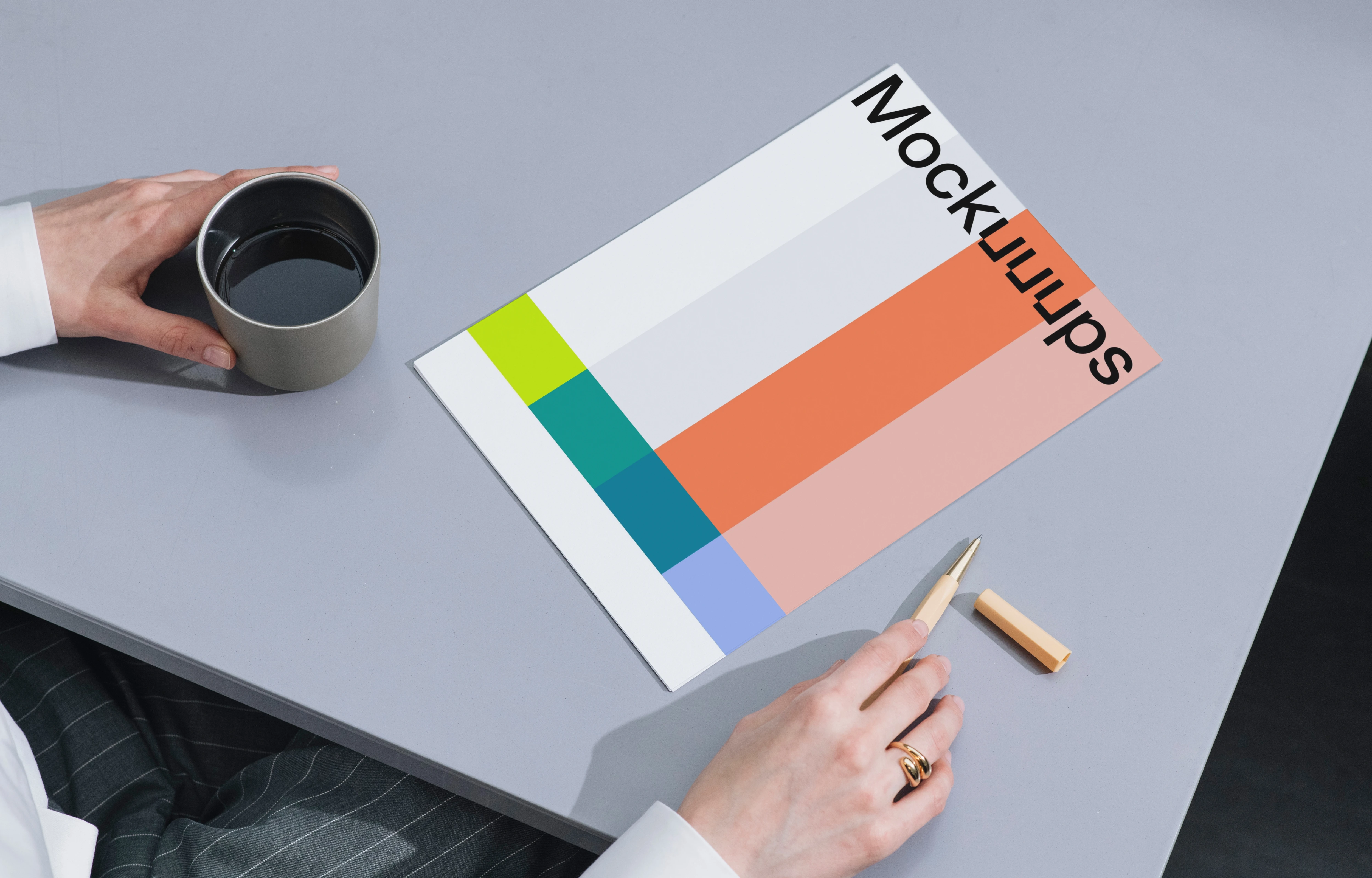 A4 mockup on a minimalist desk with accessories