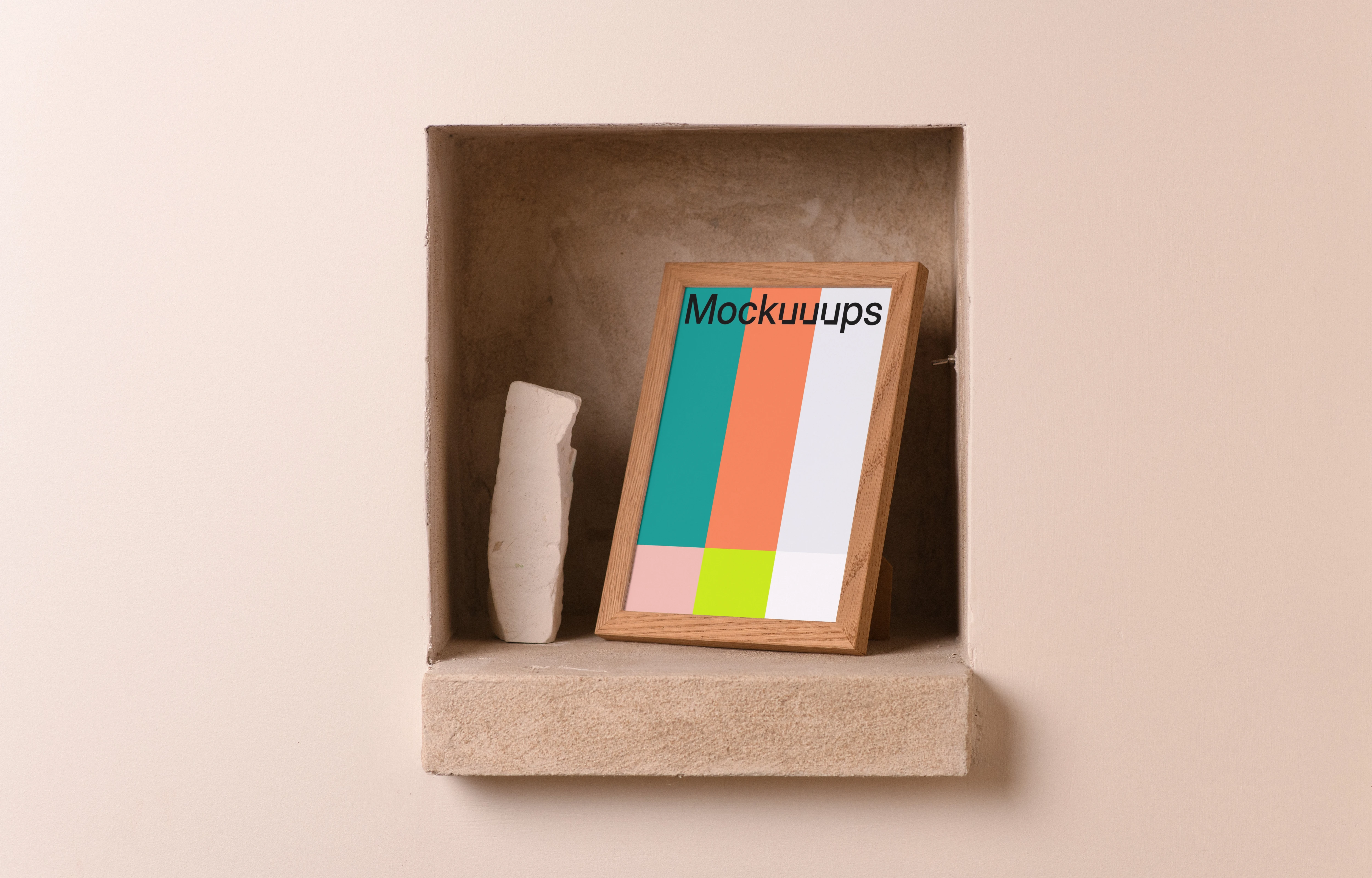 A5 frame mockup on a rustic niche shelf