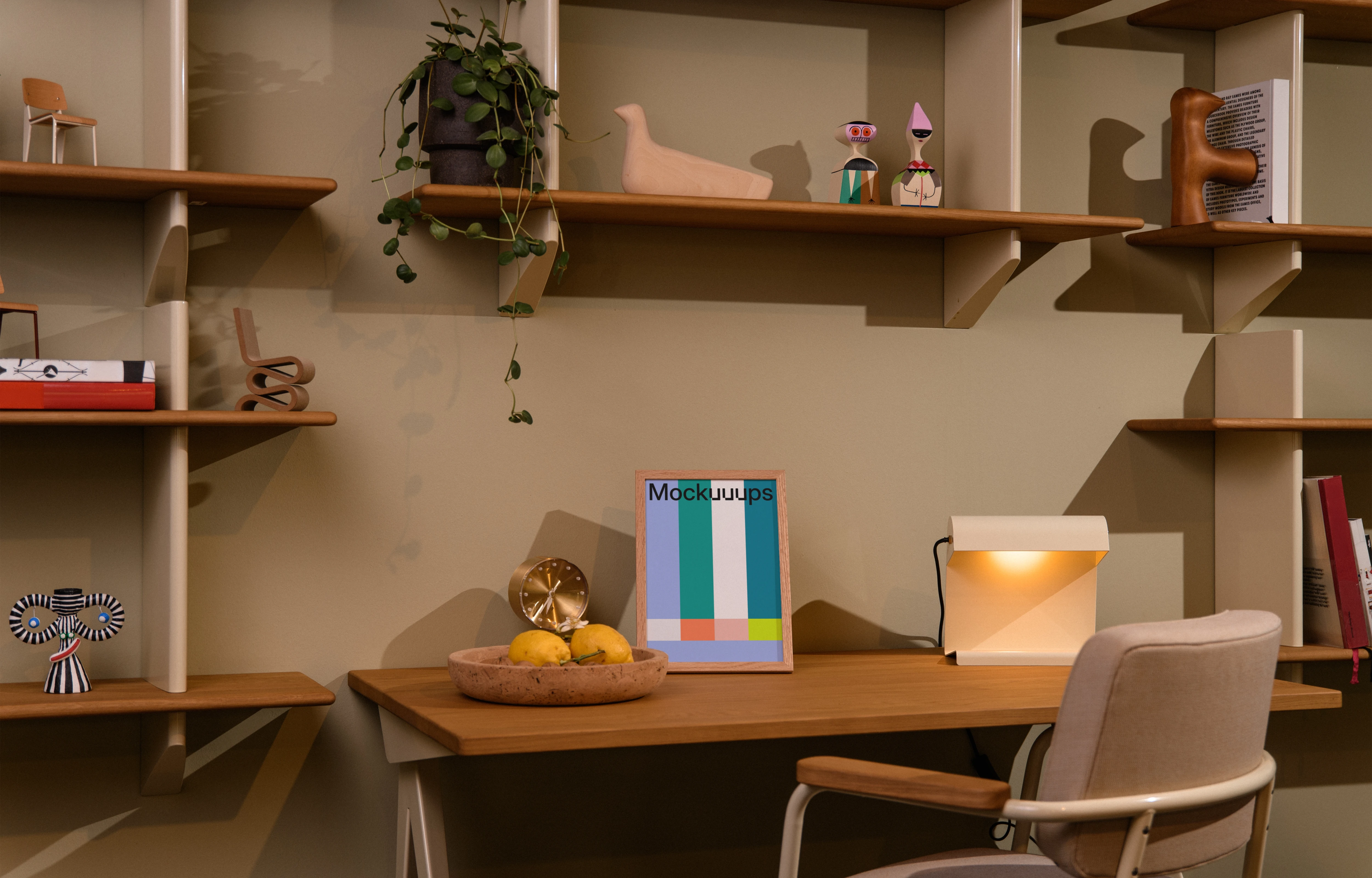 A5 in the wood frame on a modern desk