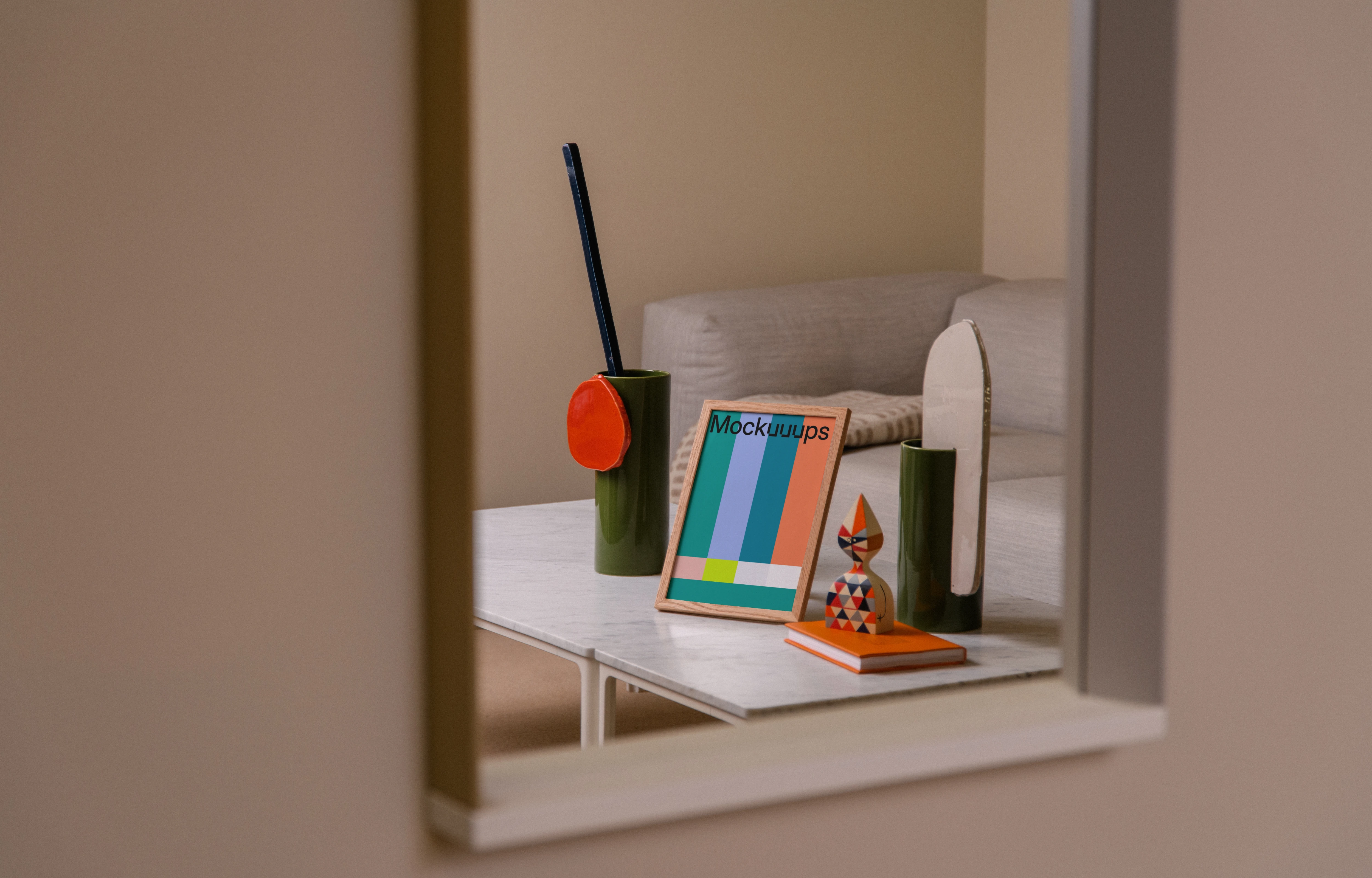 A5 mockup on a modern coffee table with decor