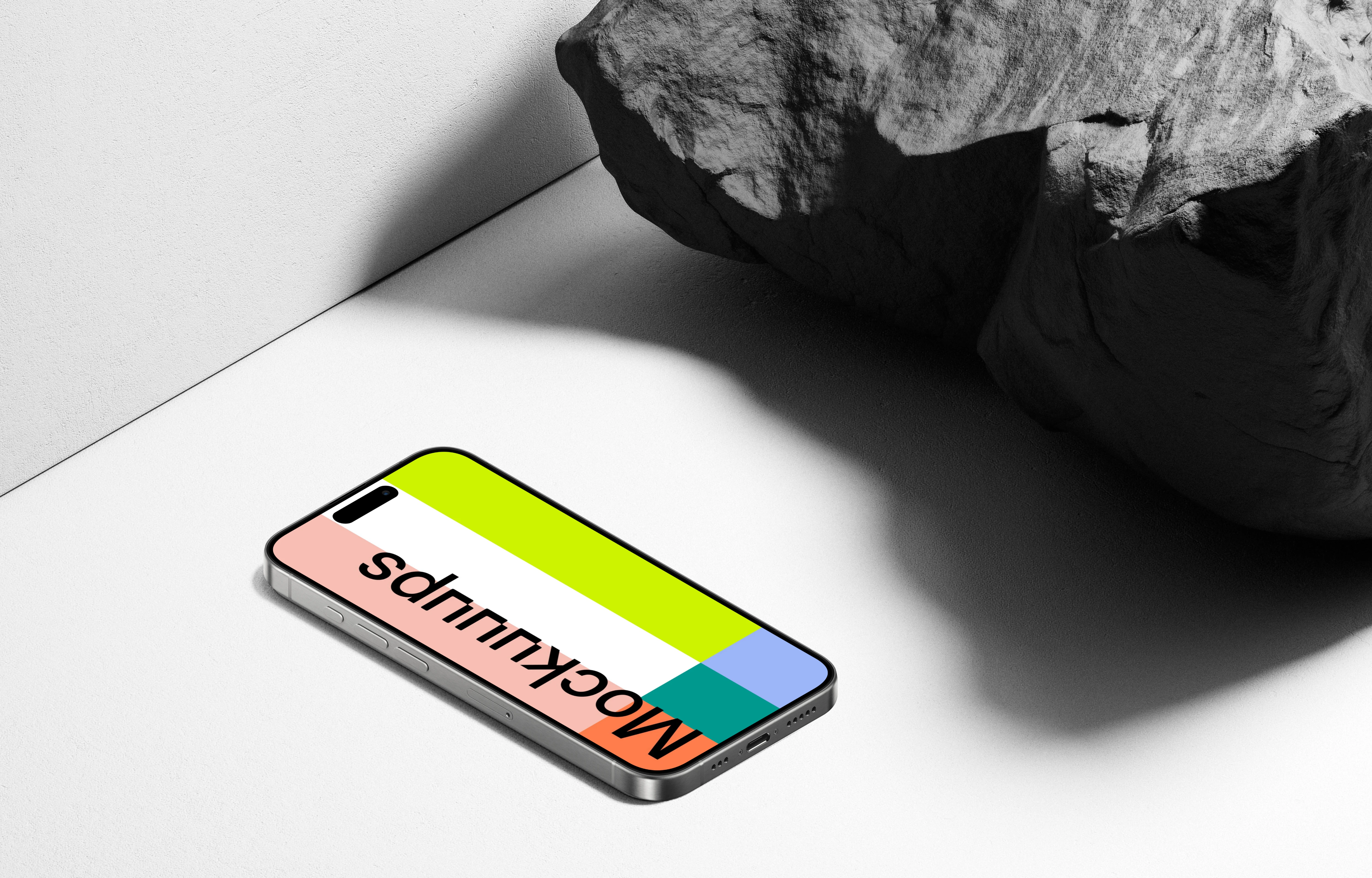 Isometric iPhone 15 Pro Rock Mockup
