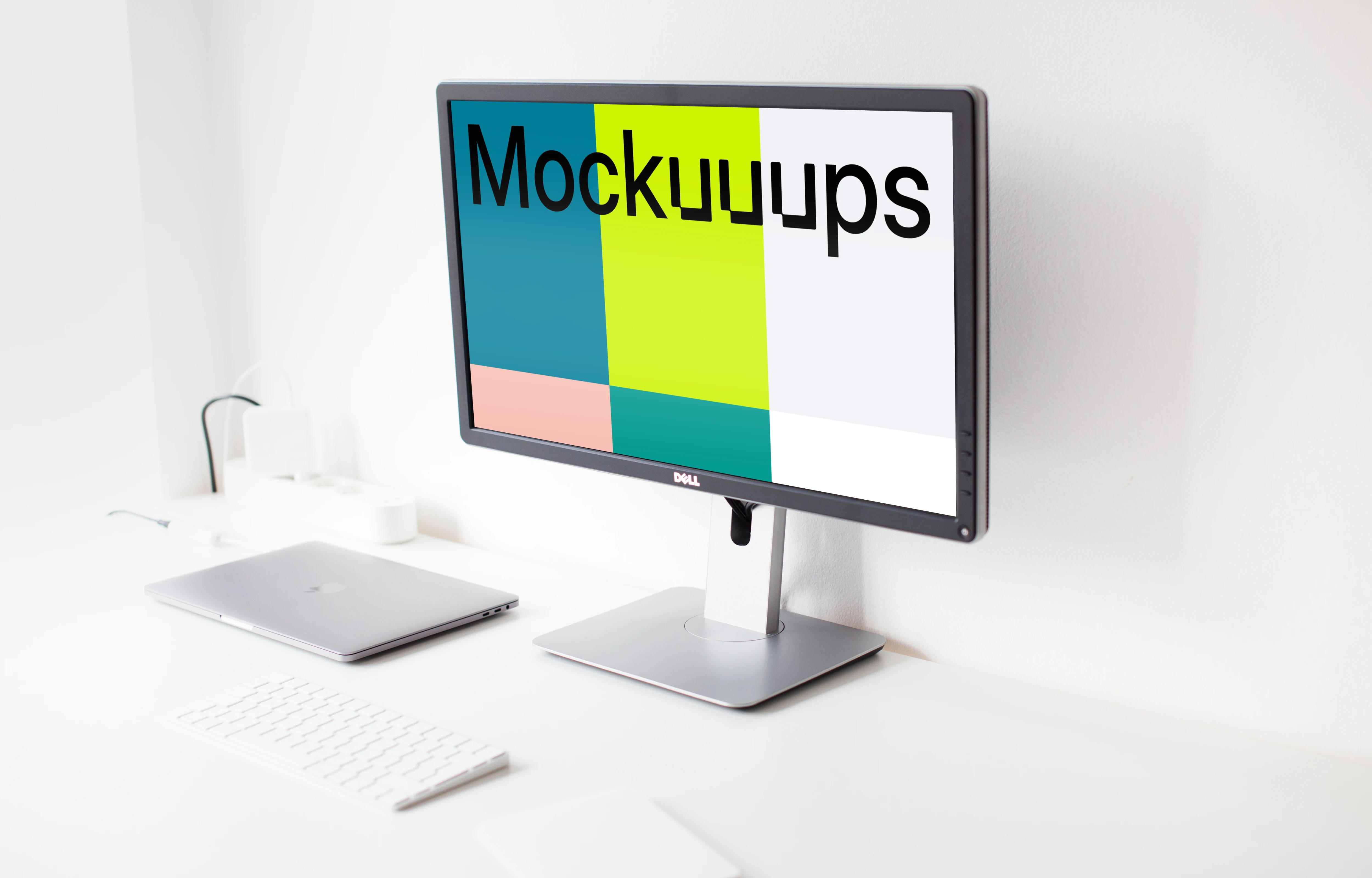 Angle mockup view of bright workstation