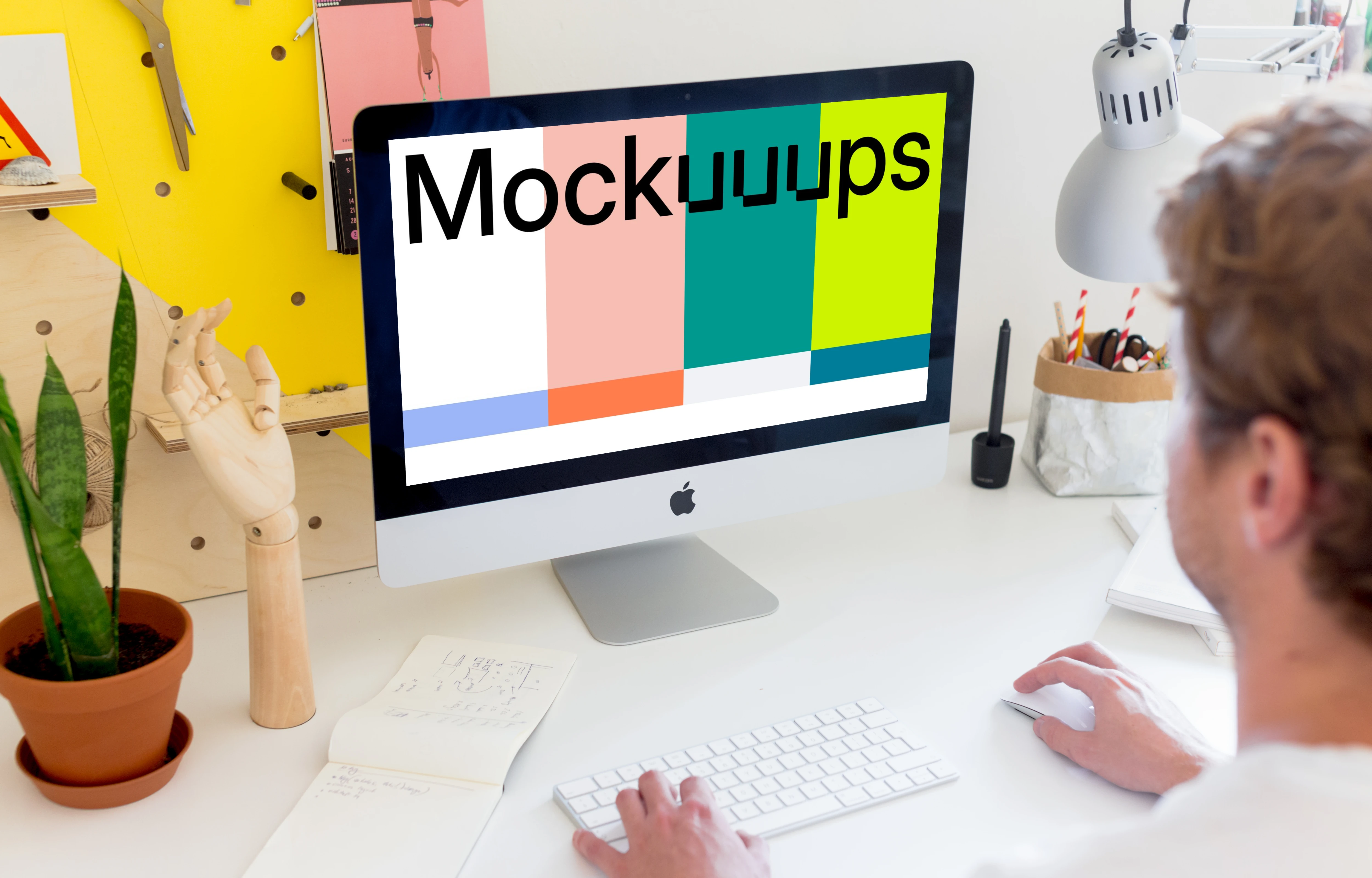 Angle view mockup of office workplace