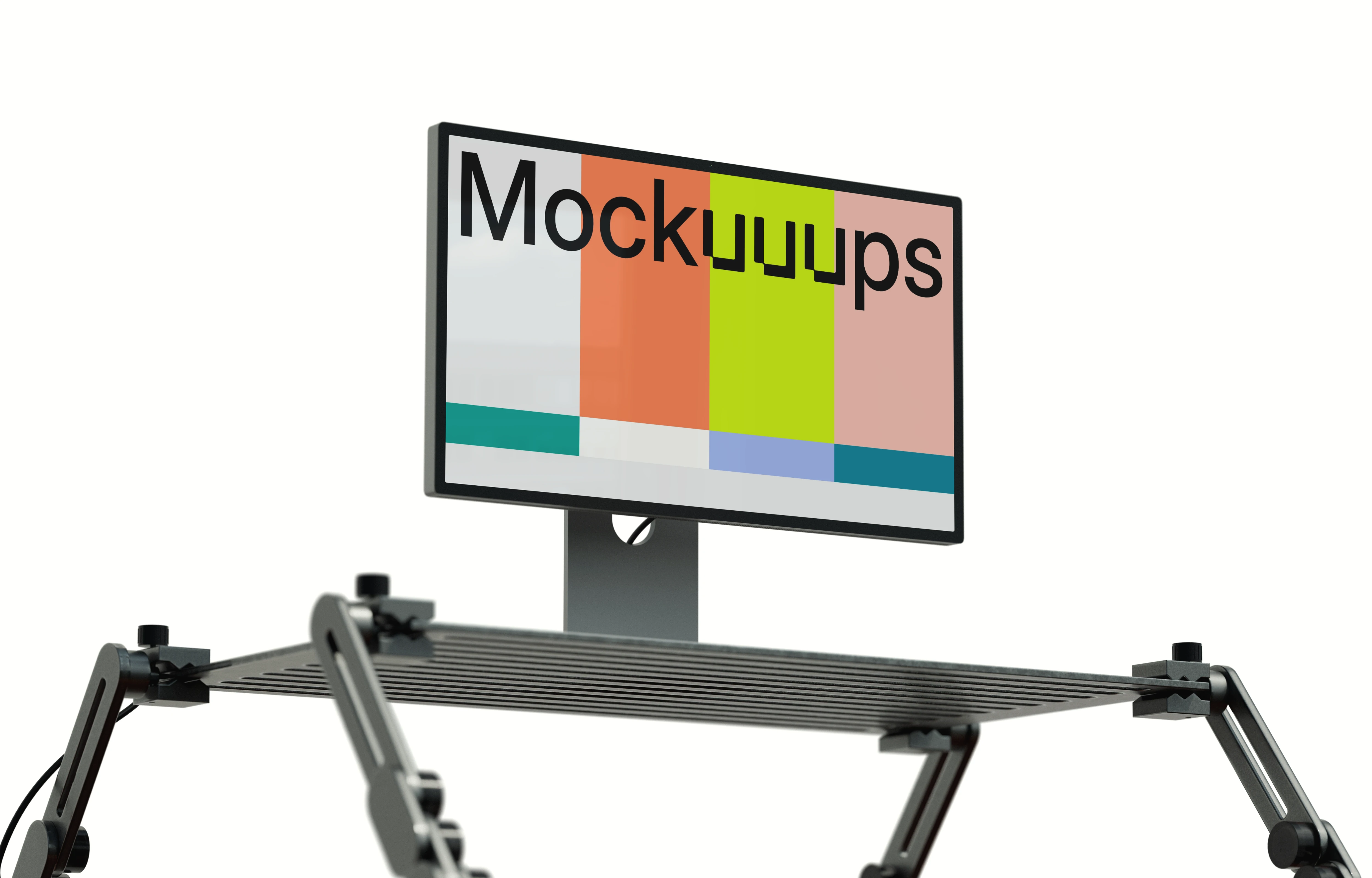 Apple Studio Display mockup on an industrial desk stand