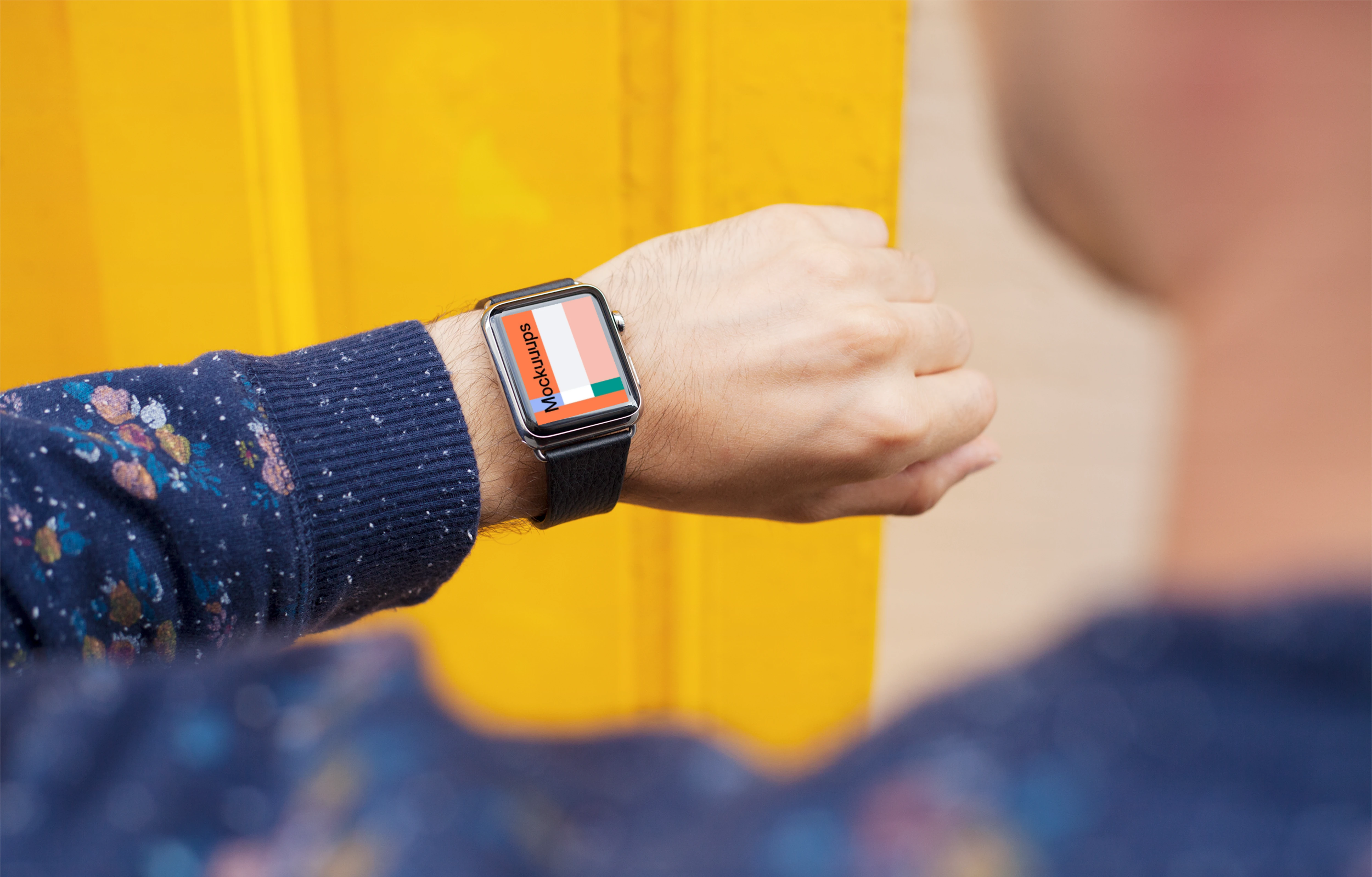 Apple Watch mockup on yellow background