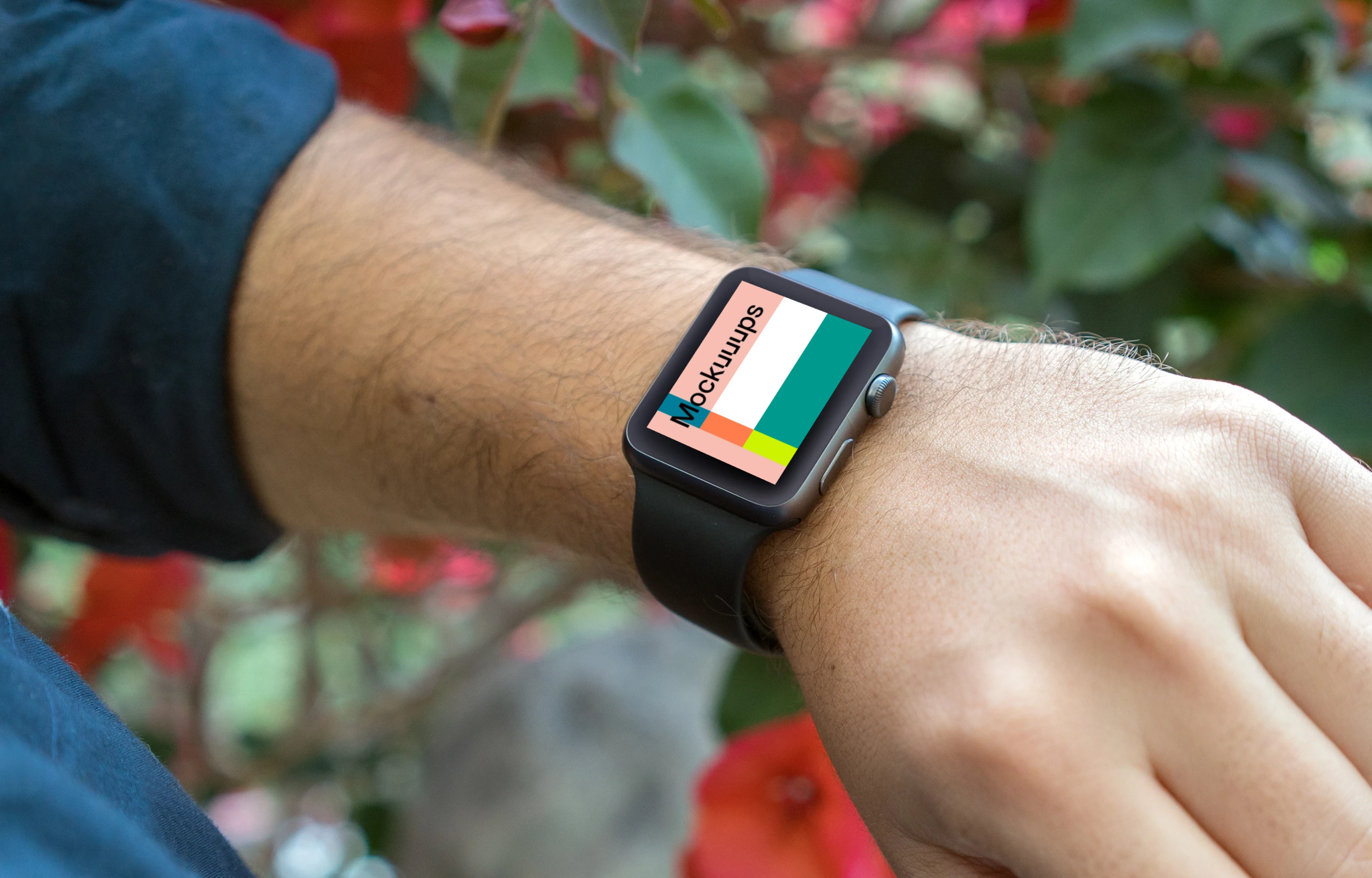Apple Watch Sport mockup in garden