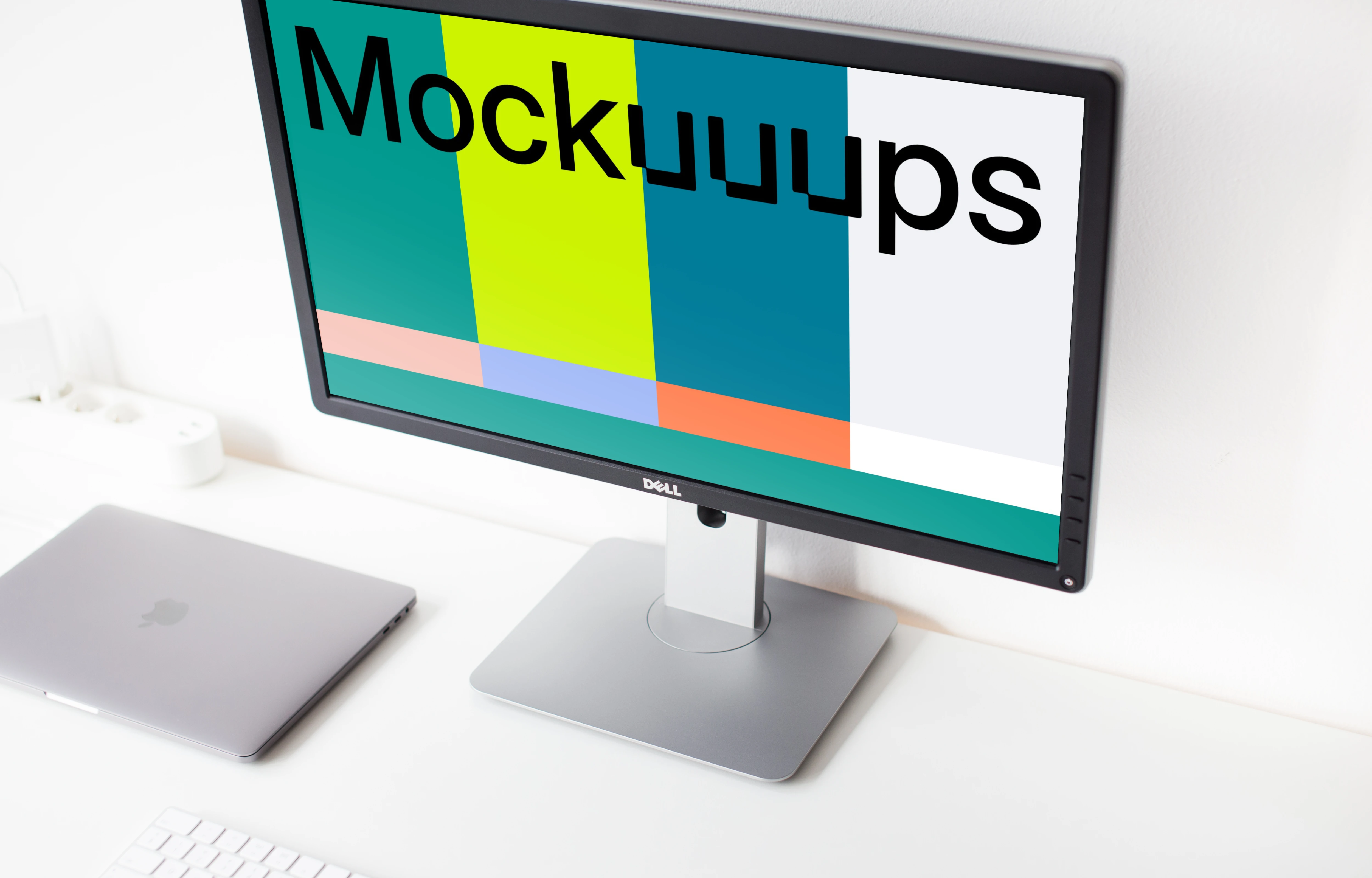 Bright workplace mockup with Dell display