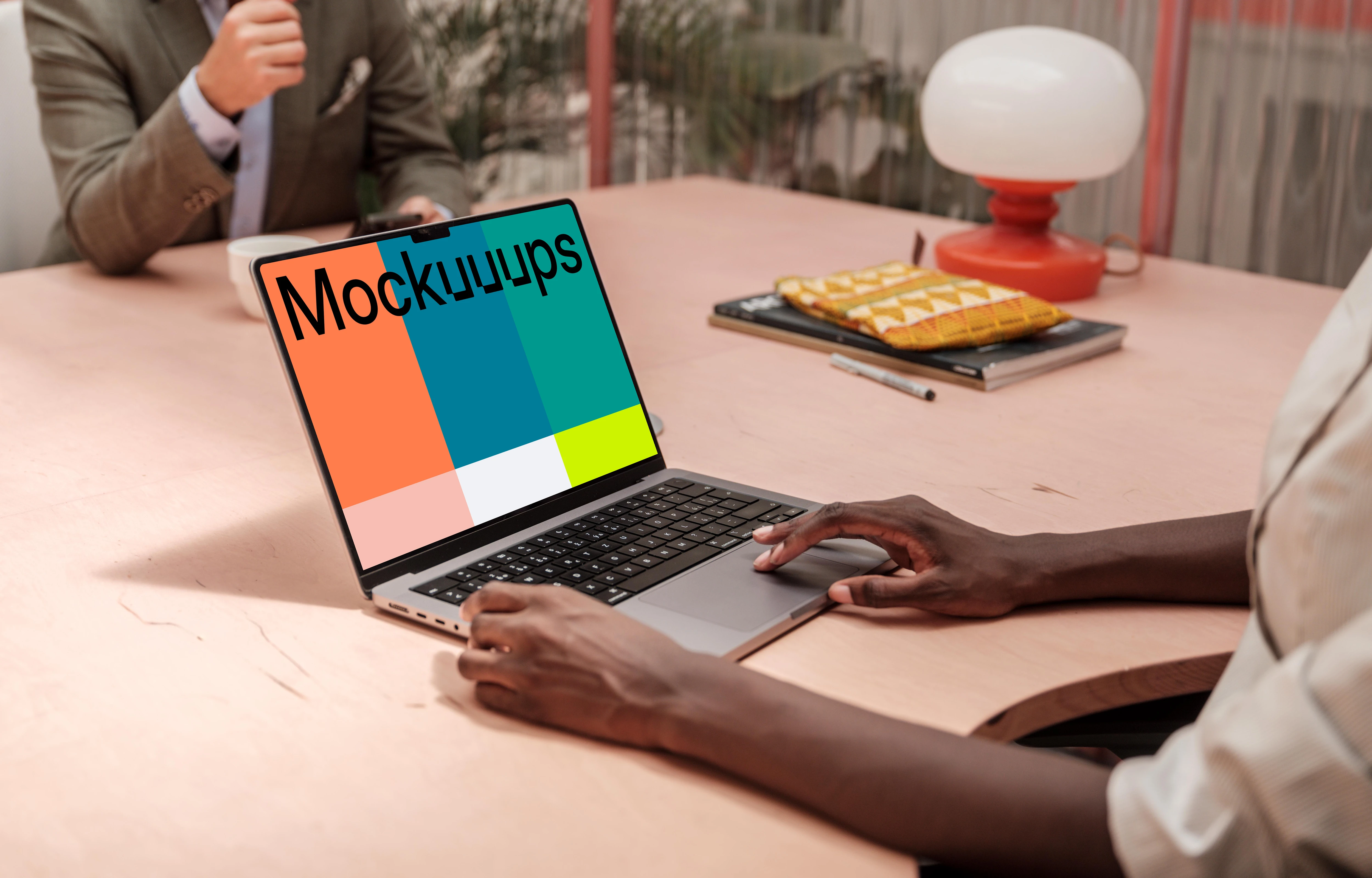 Business meeting with MacBook Pro 14 mockup