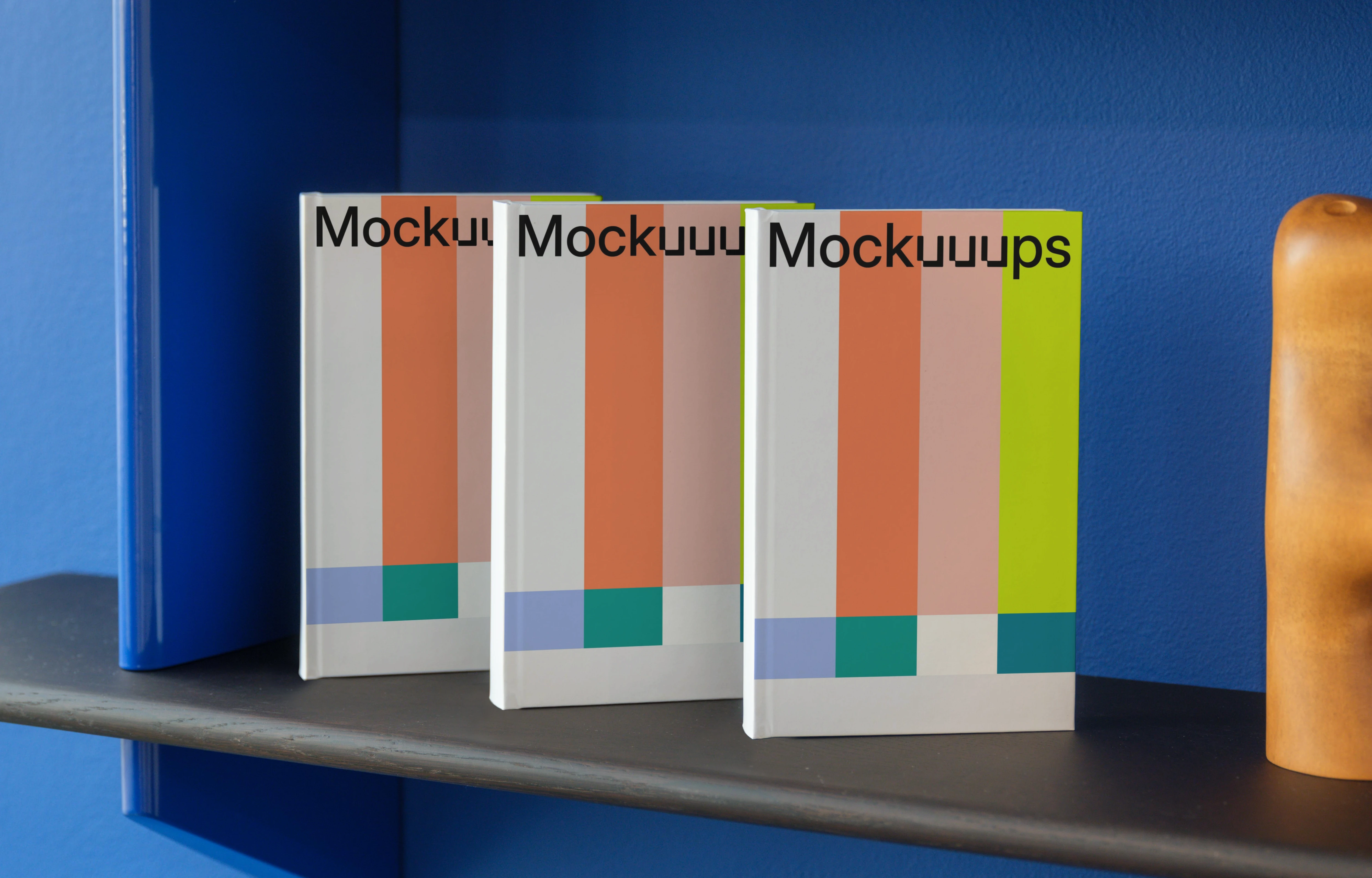 C-format book mockup on a modern shelf