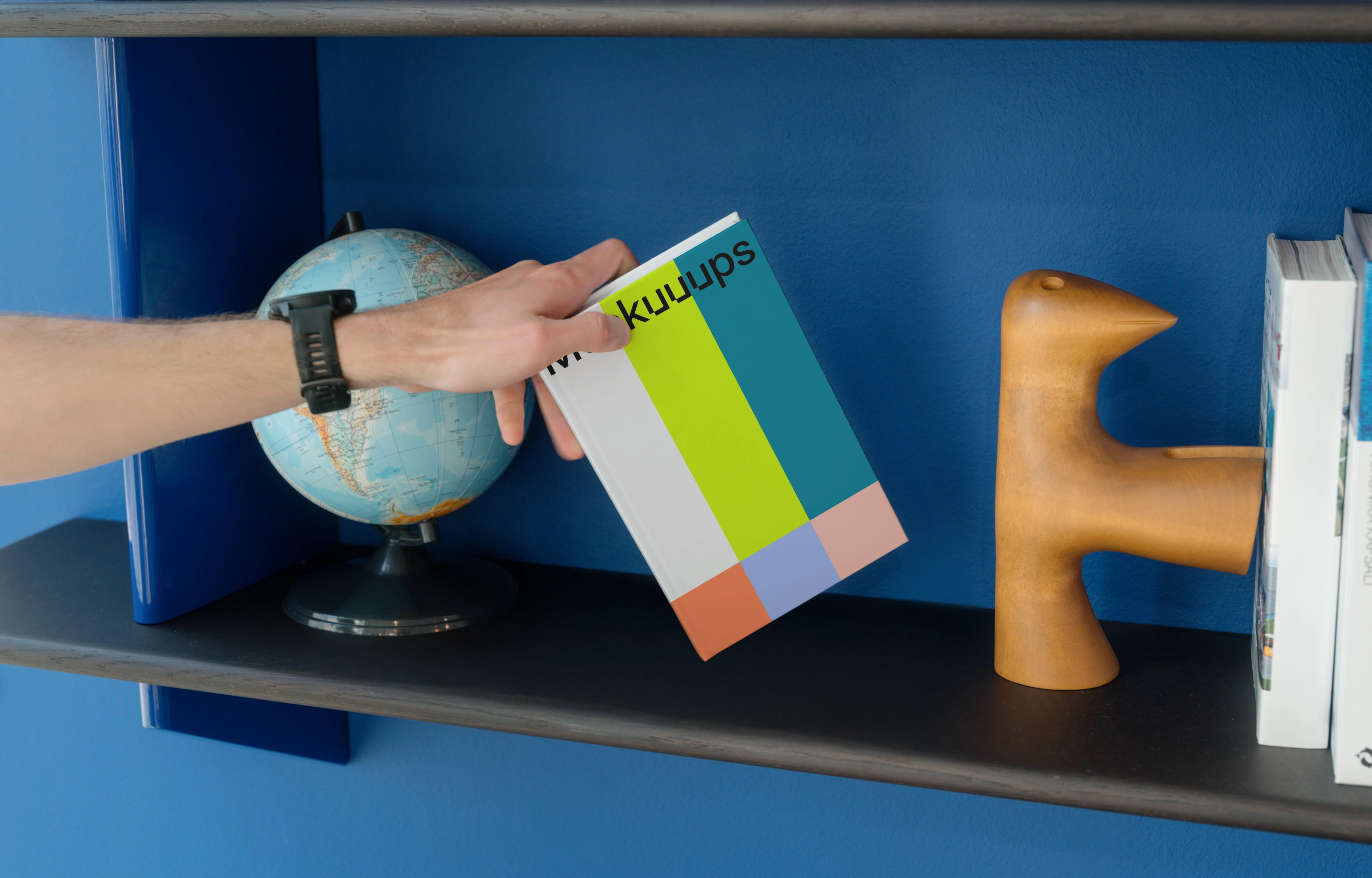 C-format book mockup on a stylish bookshelf