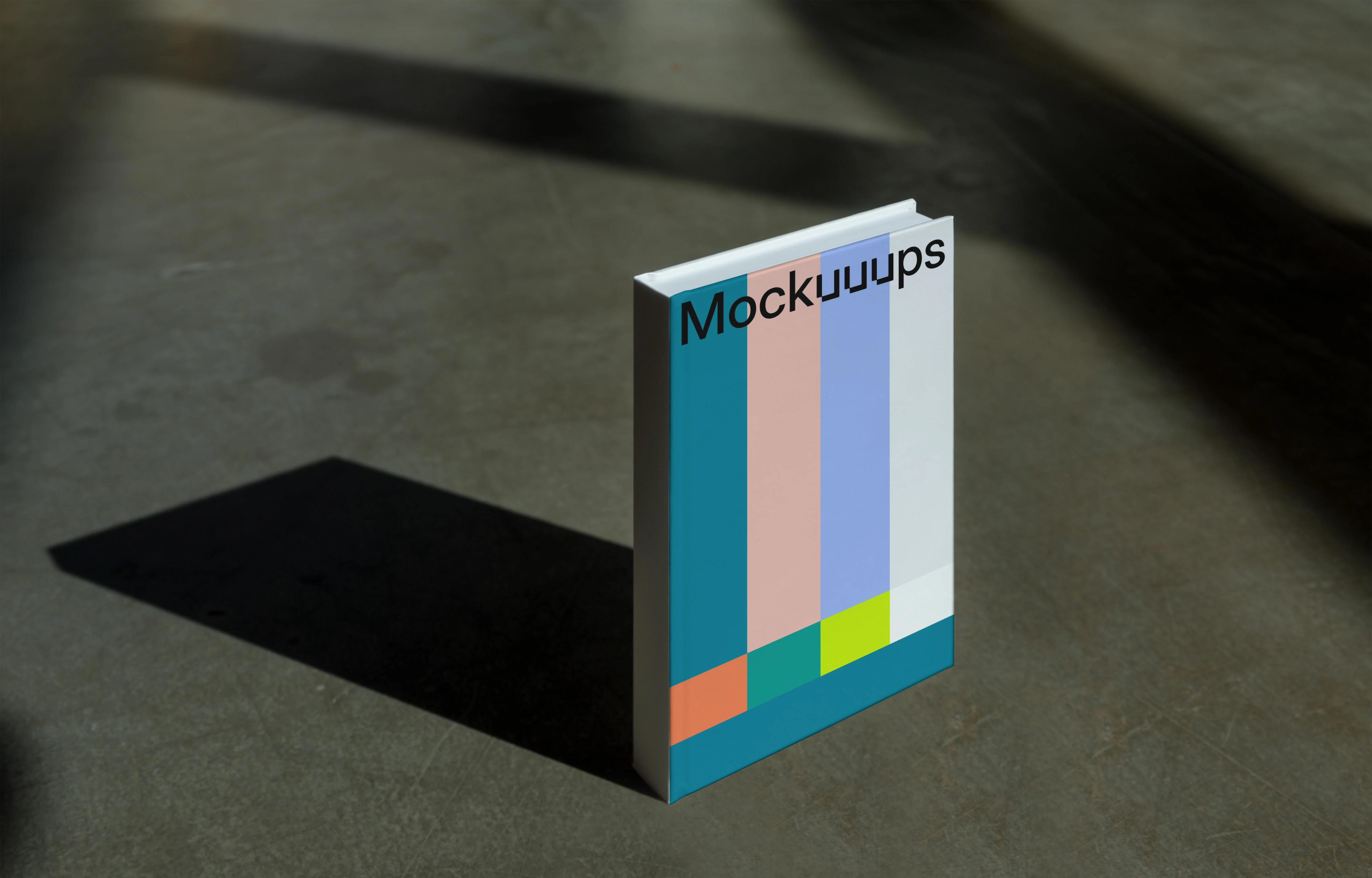 C-format book mockup with gradient cover on concrete surface