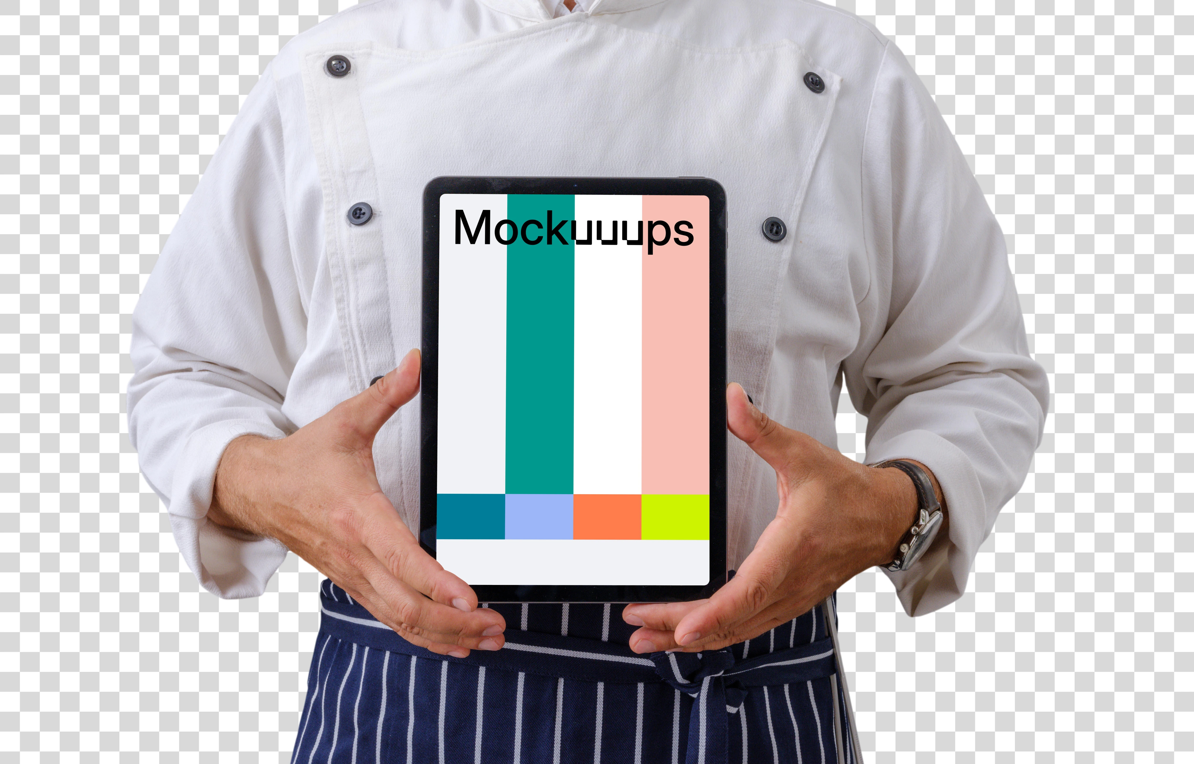 Chef de cuisine with an iPad Air mockup