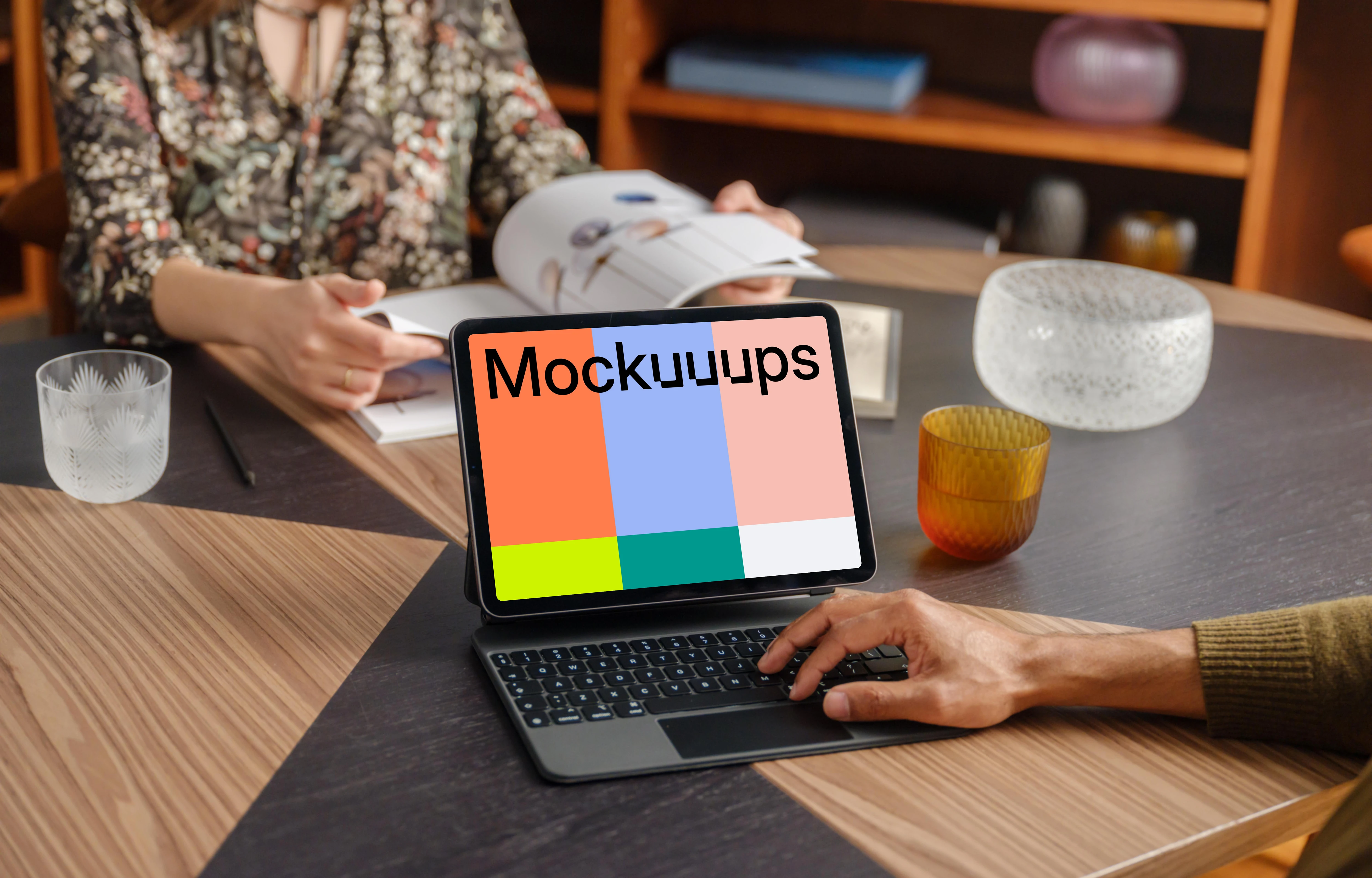 Collaborative office environment with iPad mockup