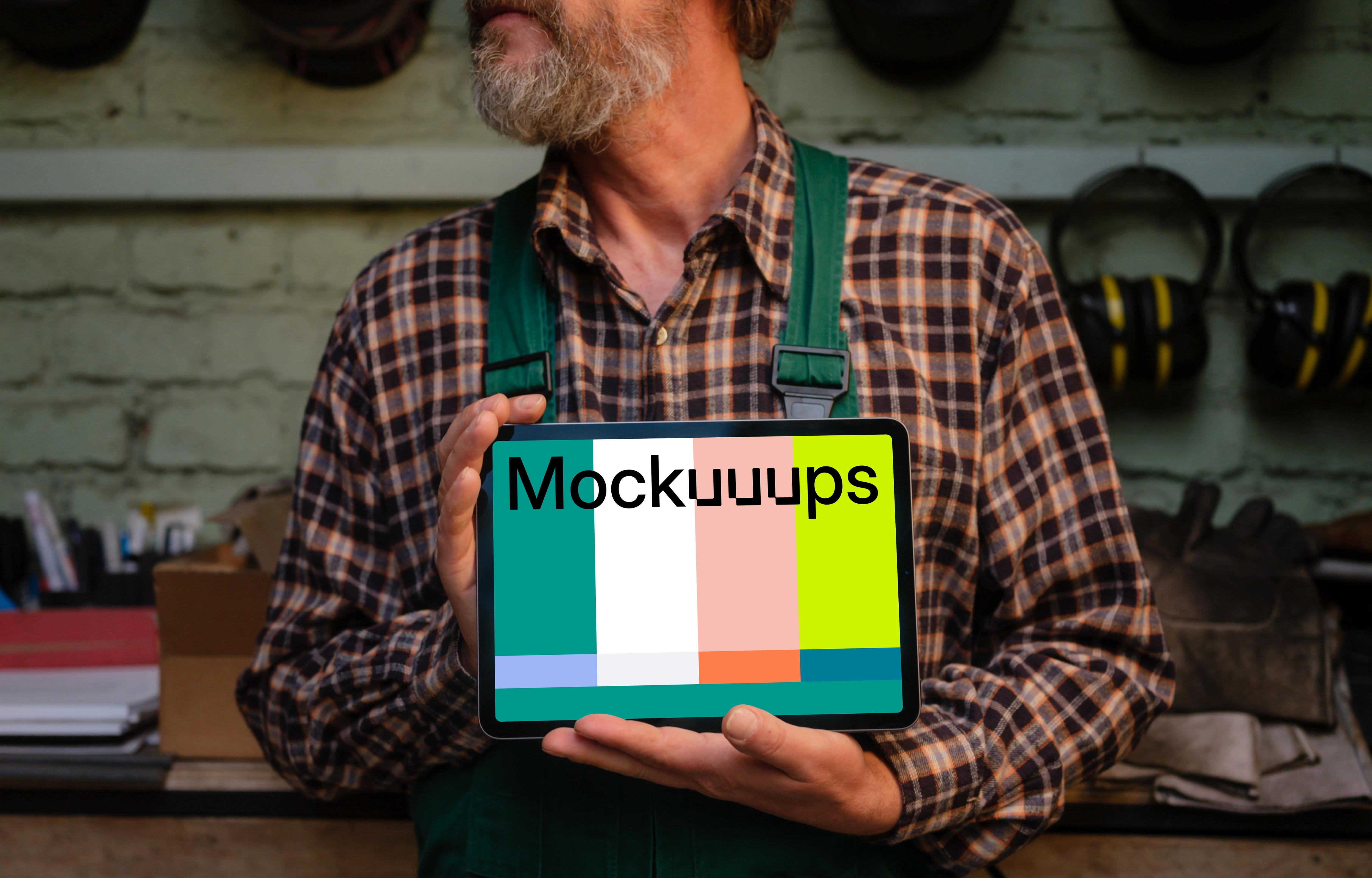 Crafter holding an iPad Air mockup