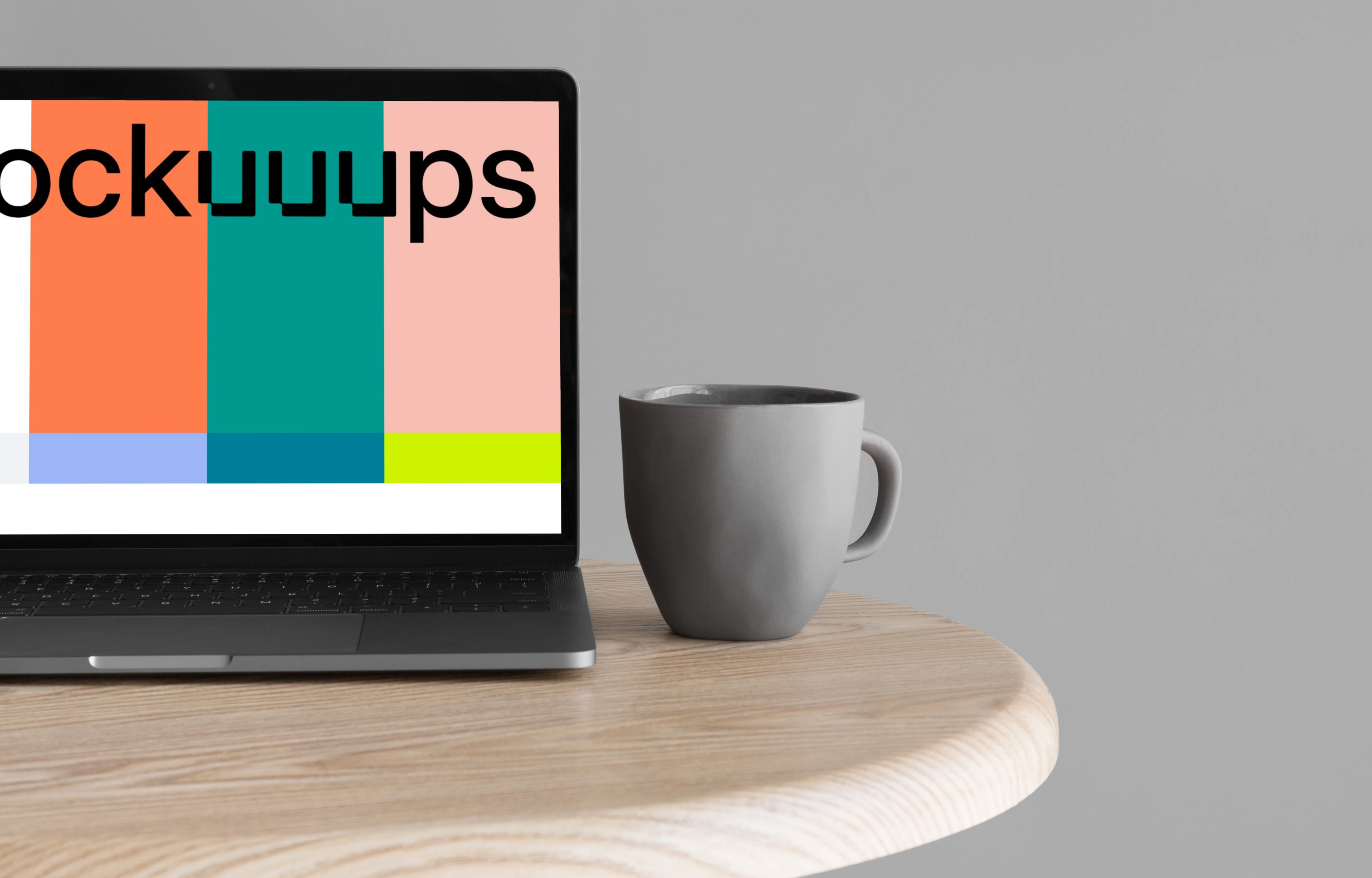 Cropped view of Macbook Pro mockup on wooden table