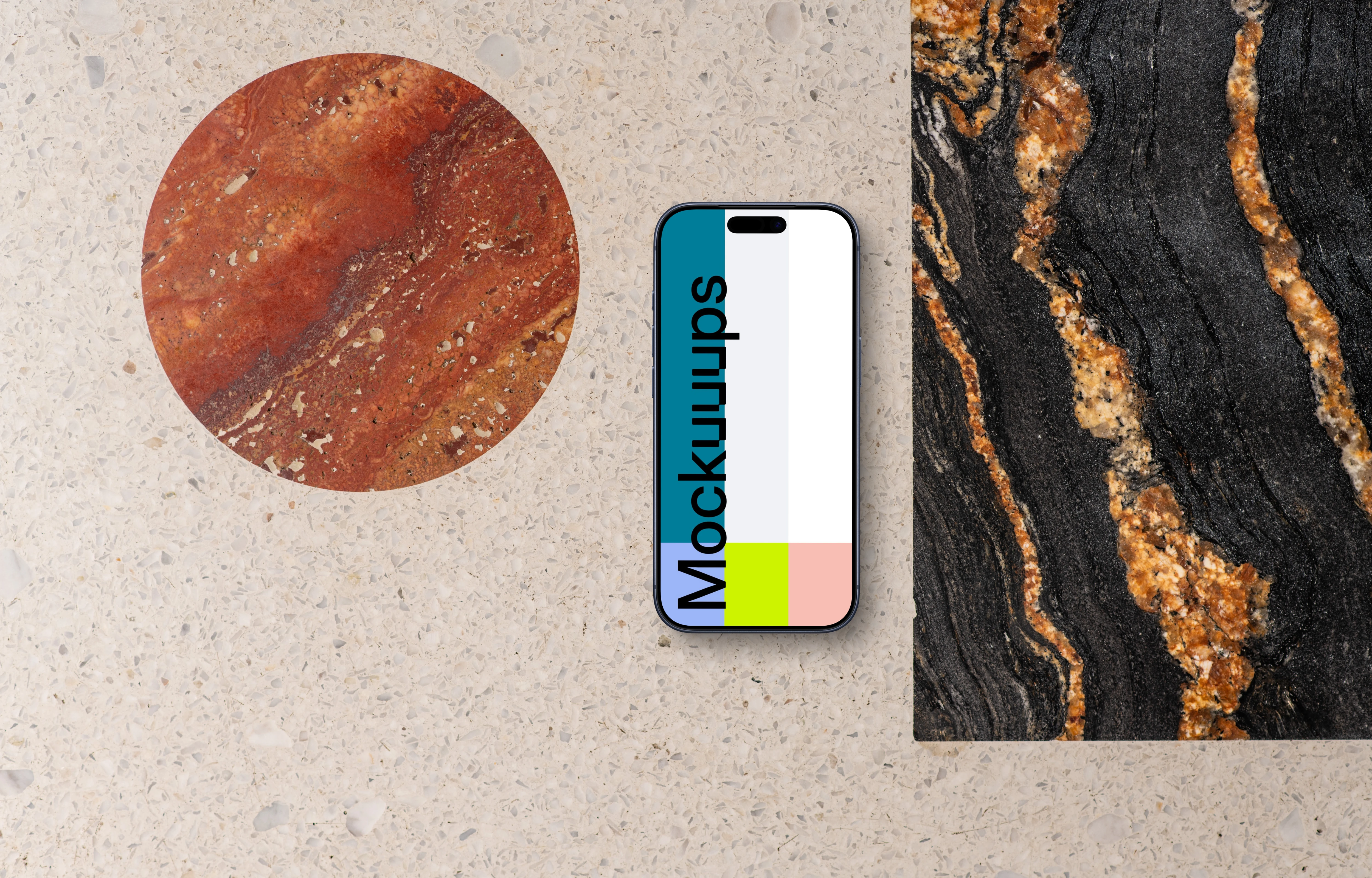 Smartphone mockup on dual-textured background