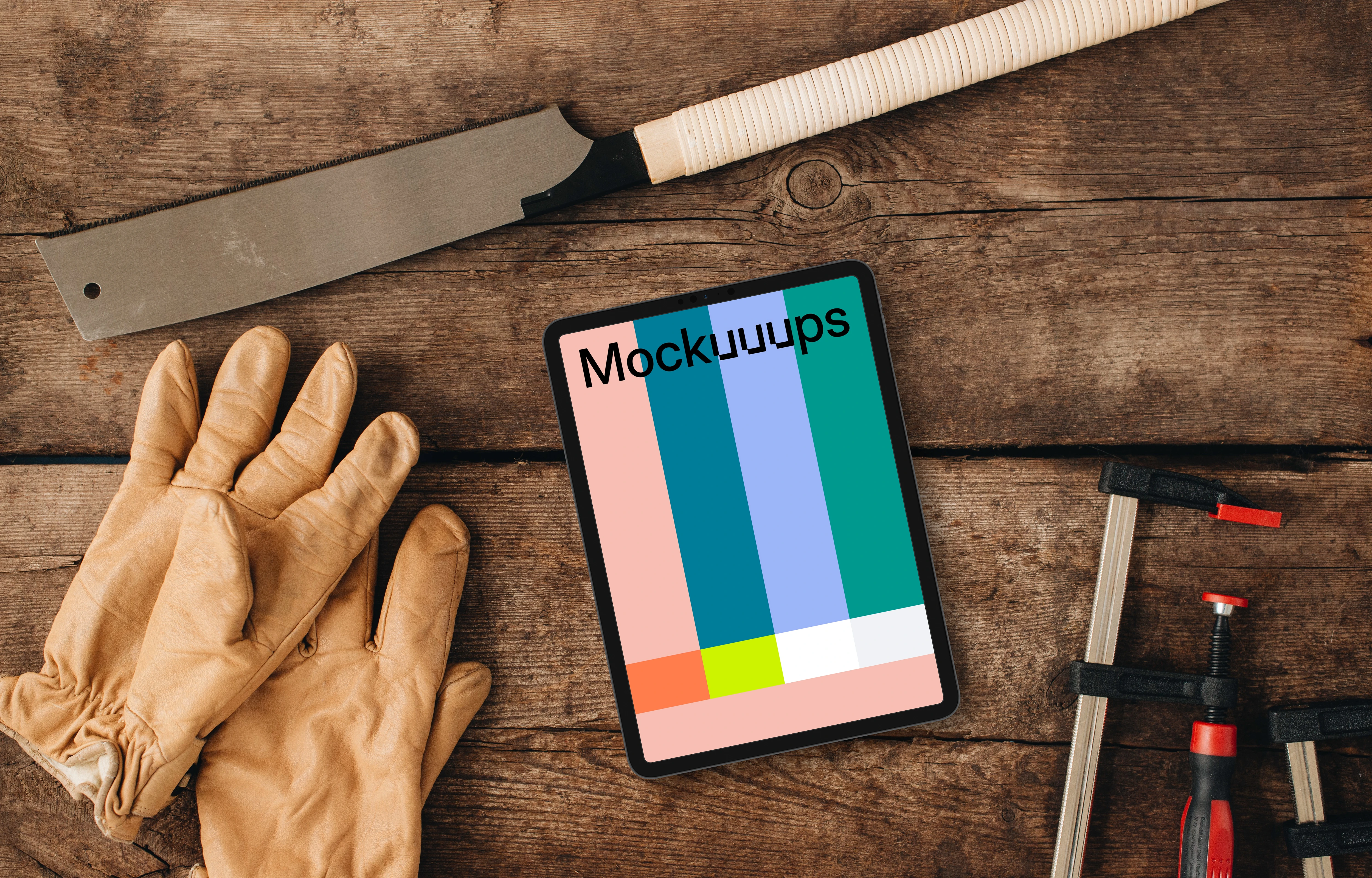 Workshop with tablet mockup