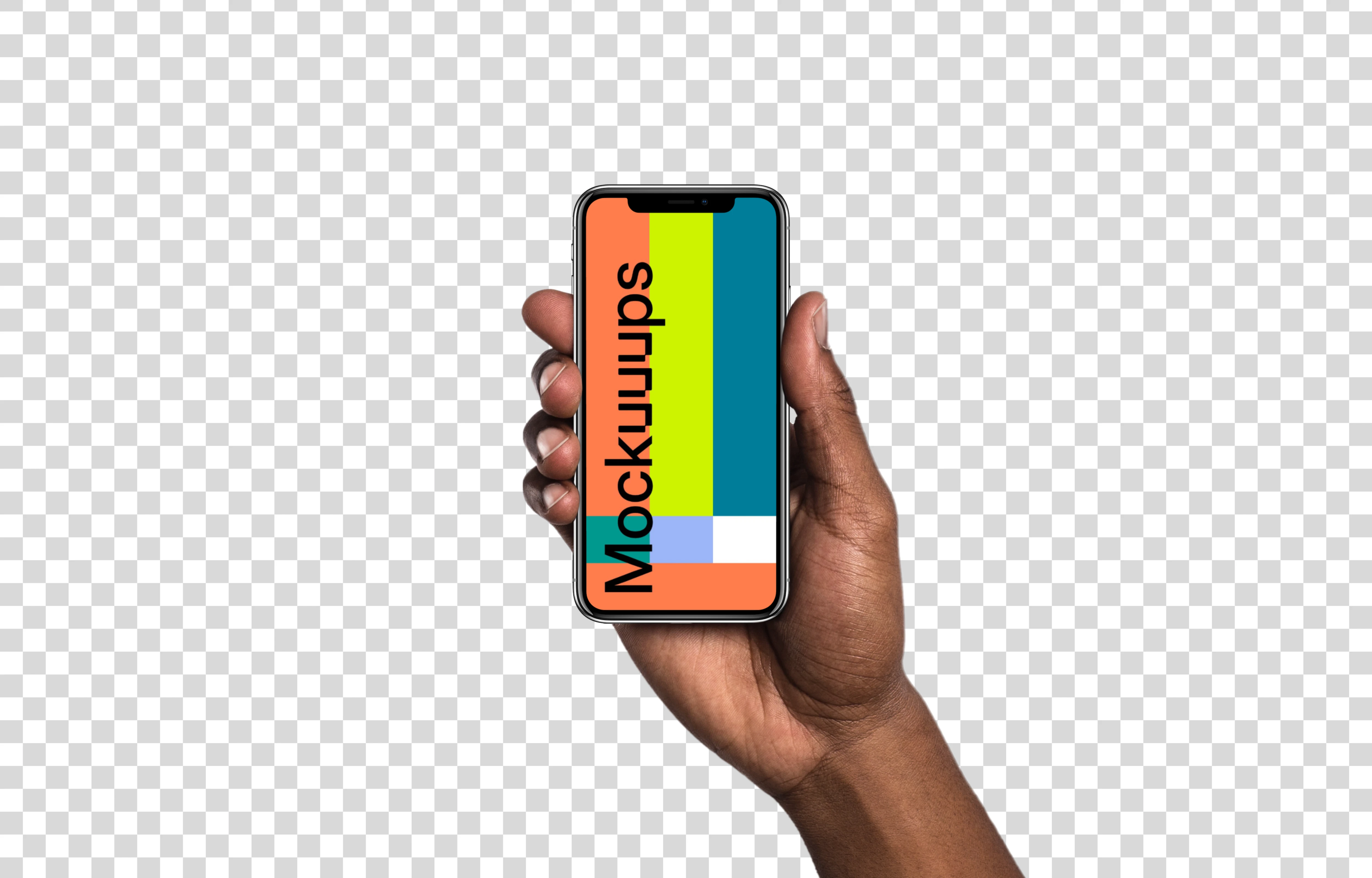 Man hand holding iPhone X mockup (Black skin)