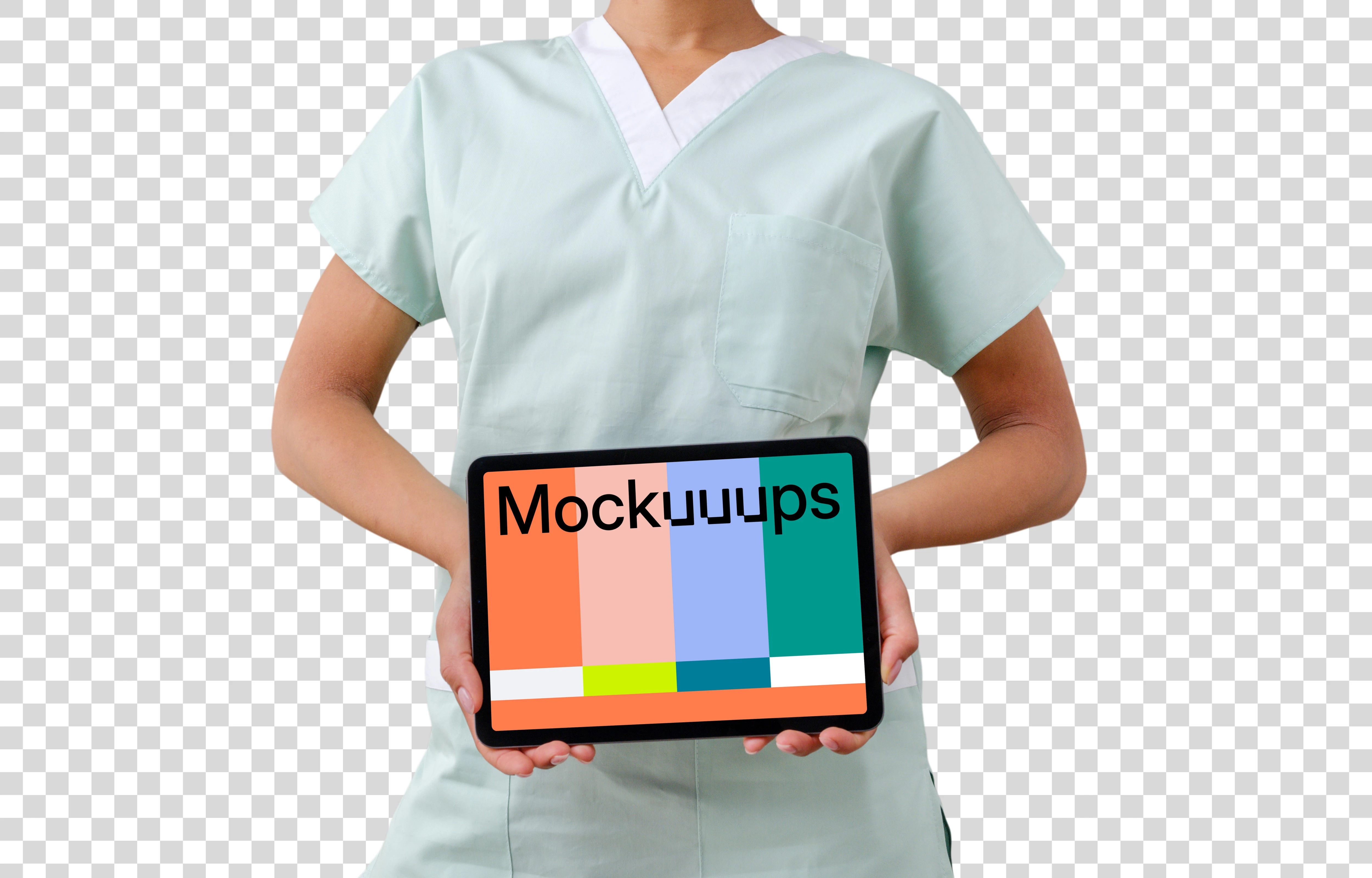 Female doctor with an iPad Air mockup
