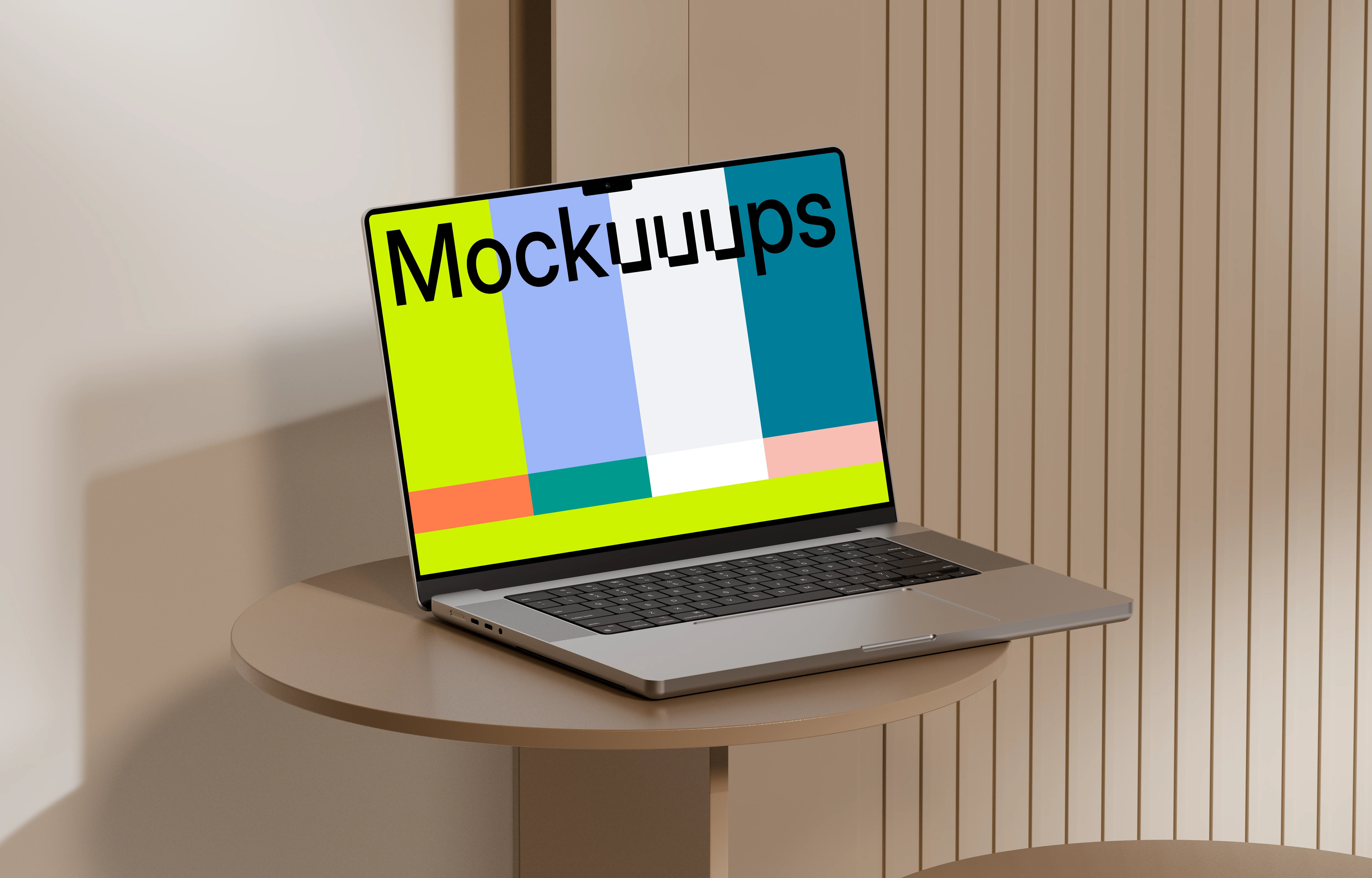 Free MacBook Pro mockup on round table