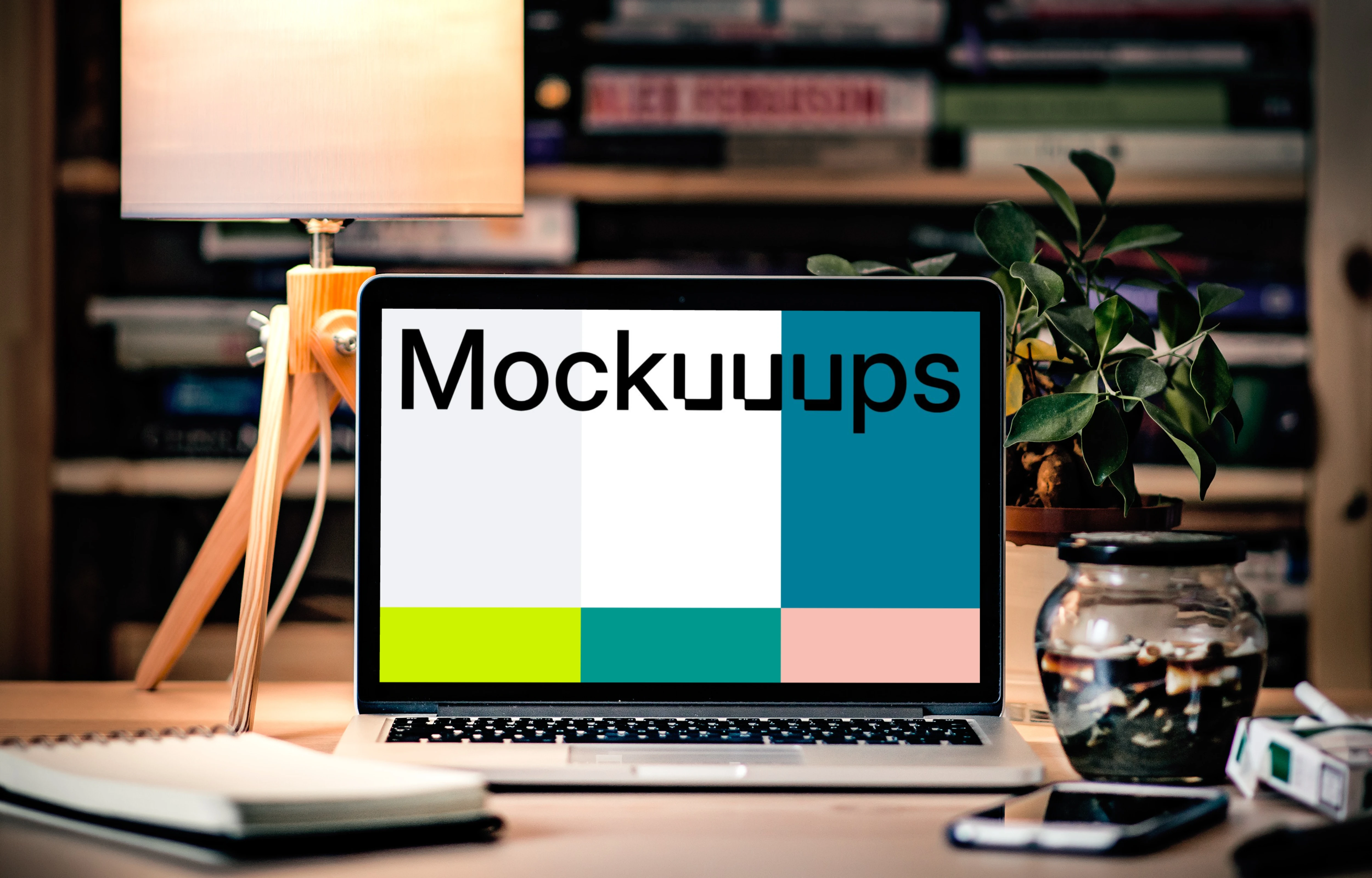 Front view mockup of Macbook Pro with a library