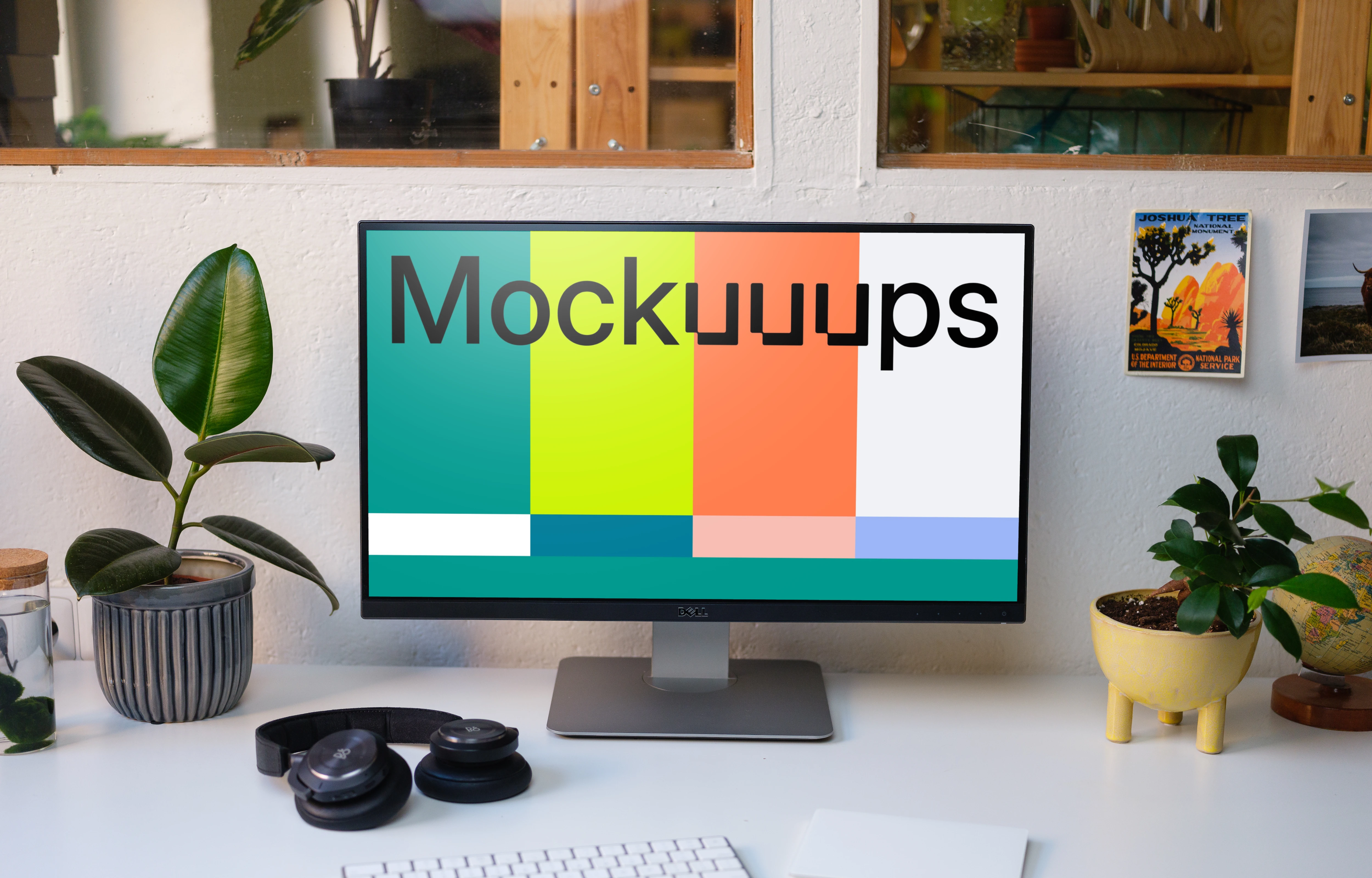 Front view of Dell display mockup on white table