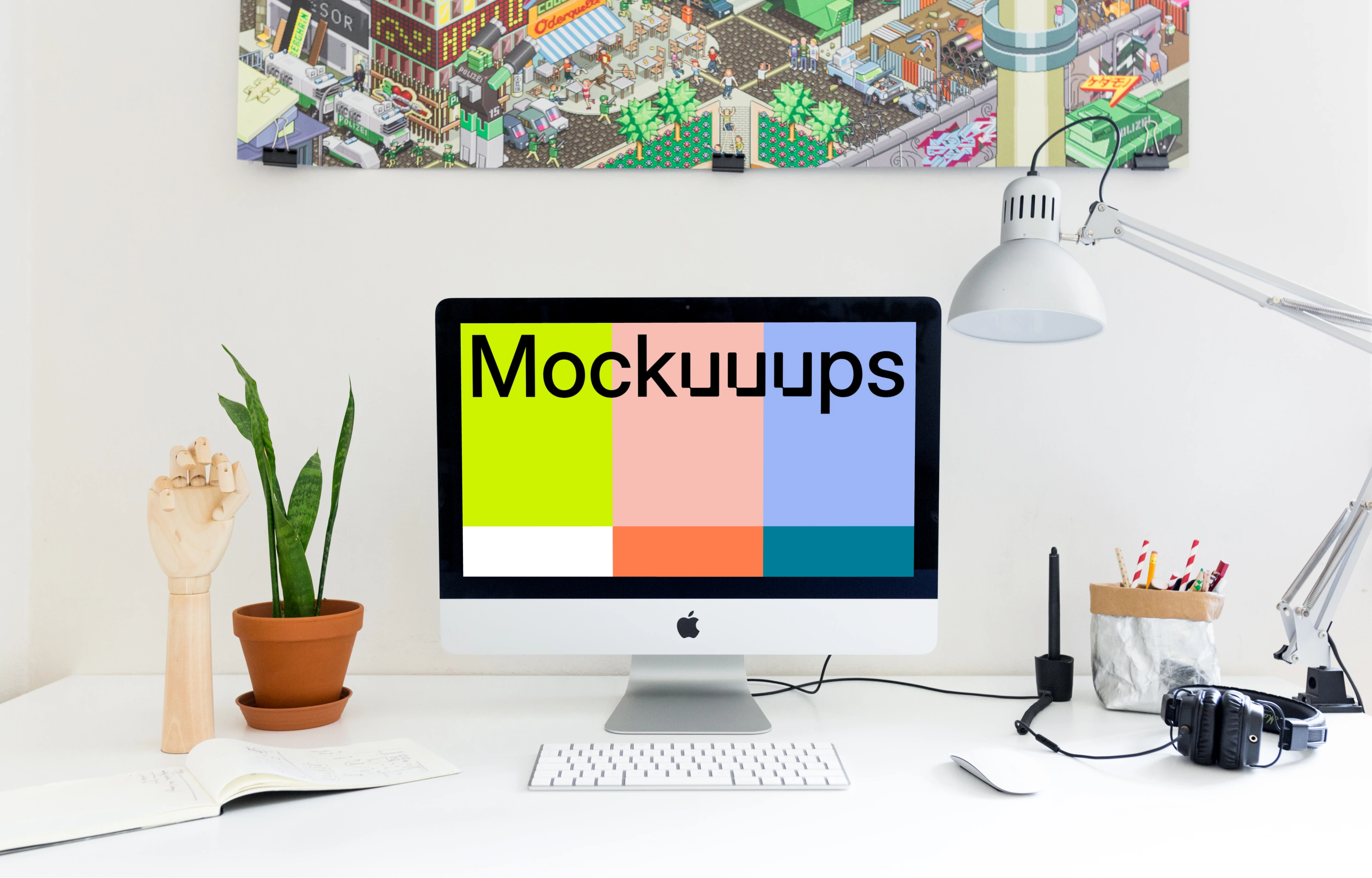 Front view of iMac mockup in the office