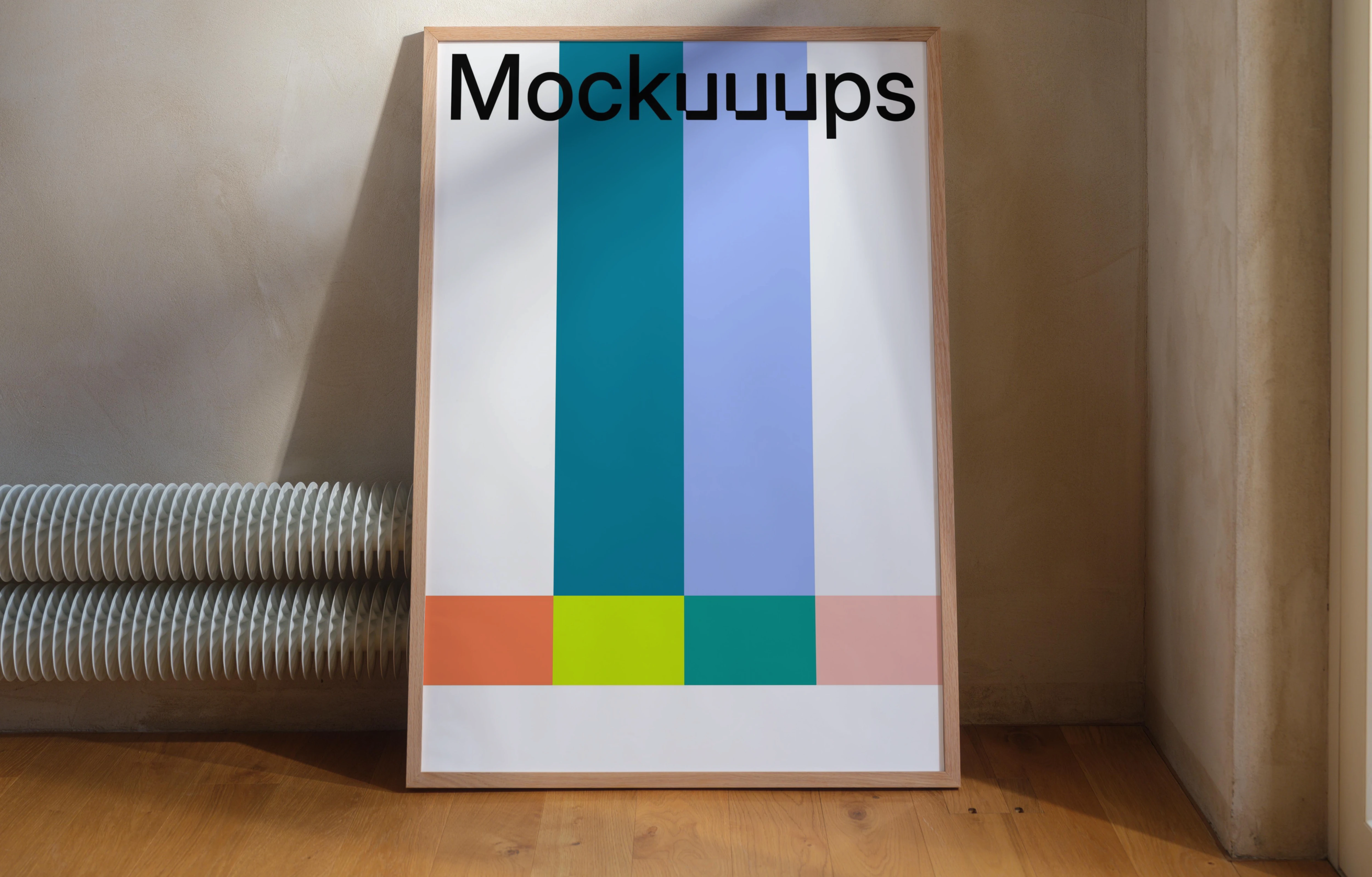 Poster mockup leaning on a neutral wall