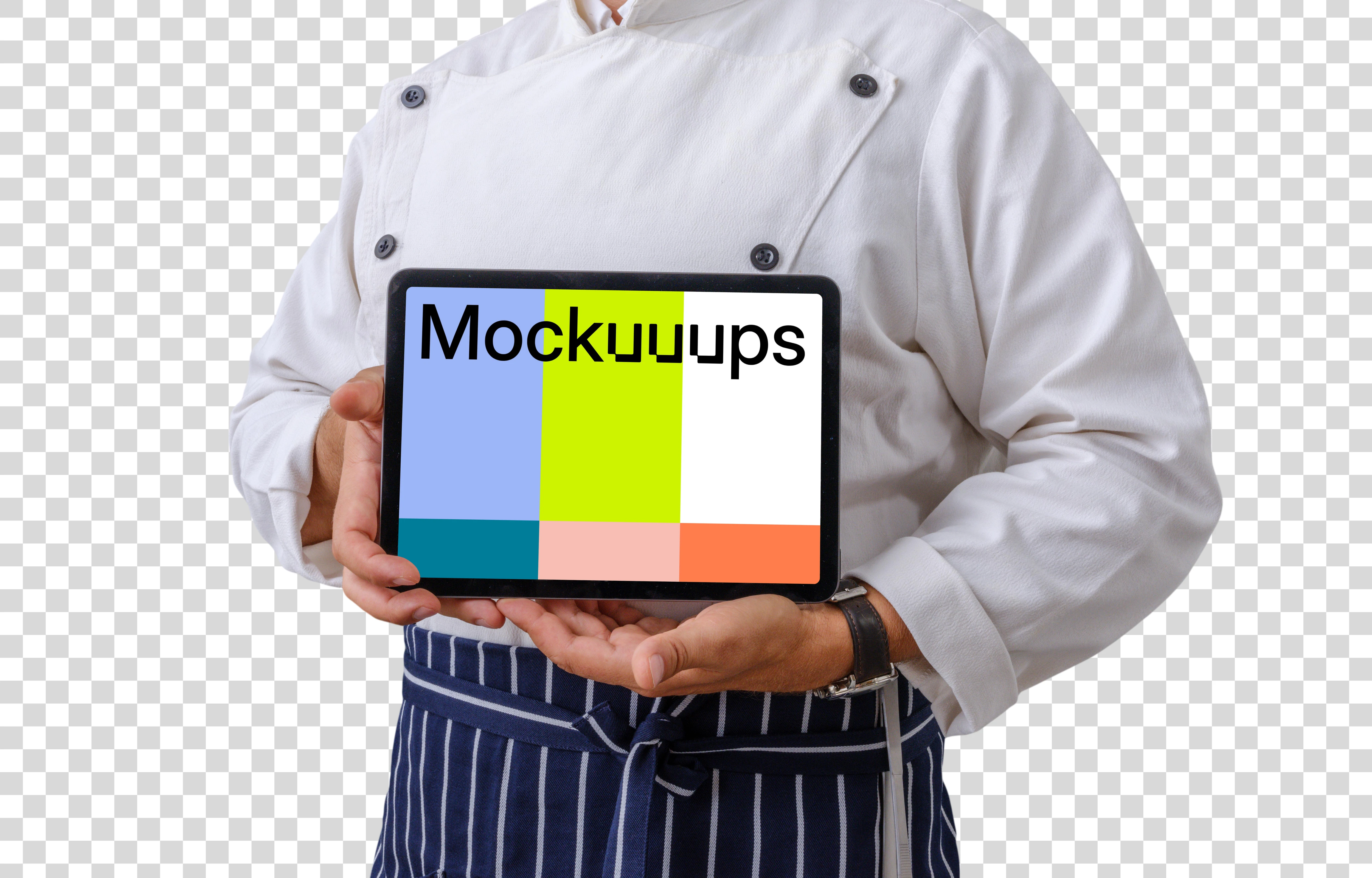 Gastronomist holding an iPad mockup