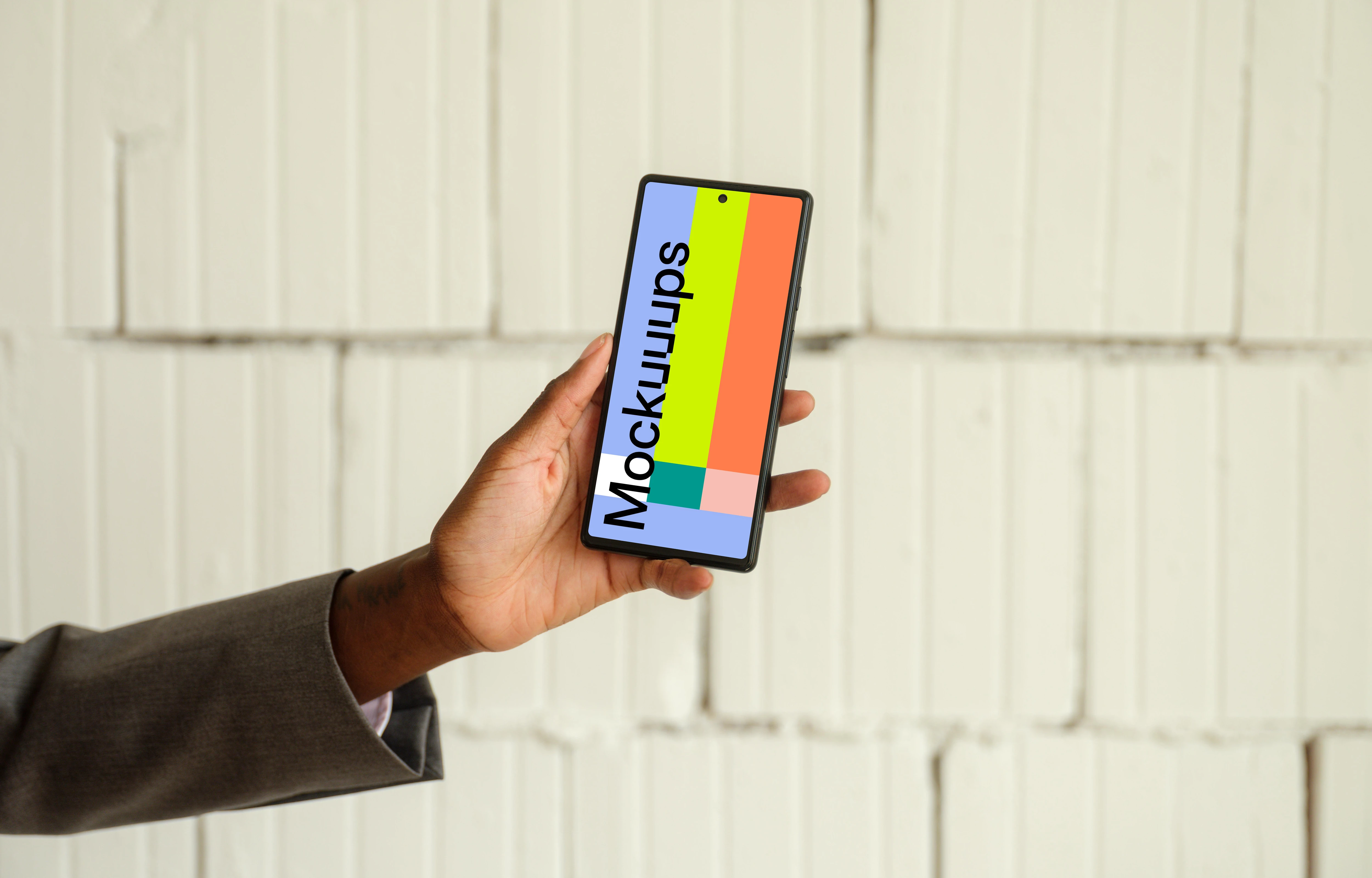 Google Pixel 6 mockup in businesswoman’s hand