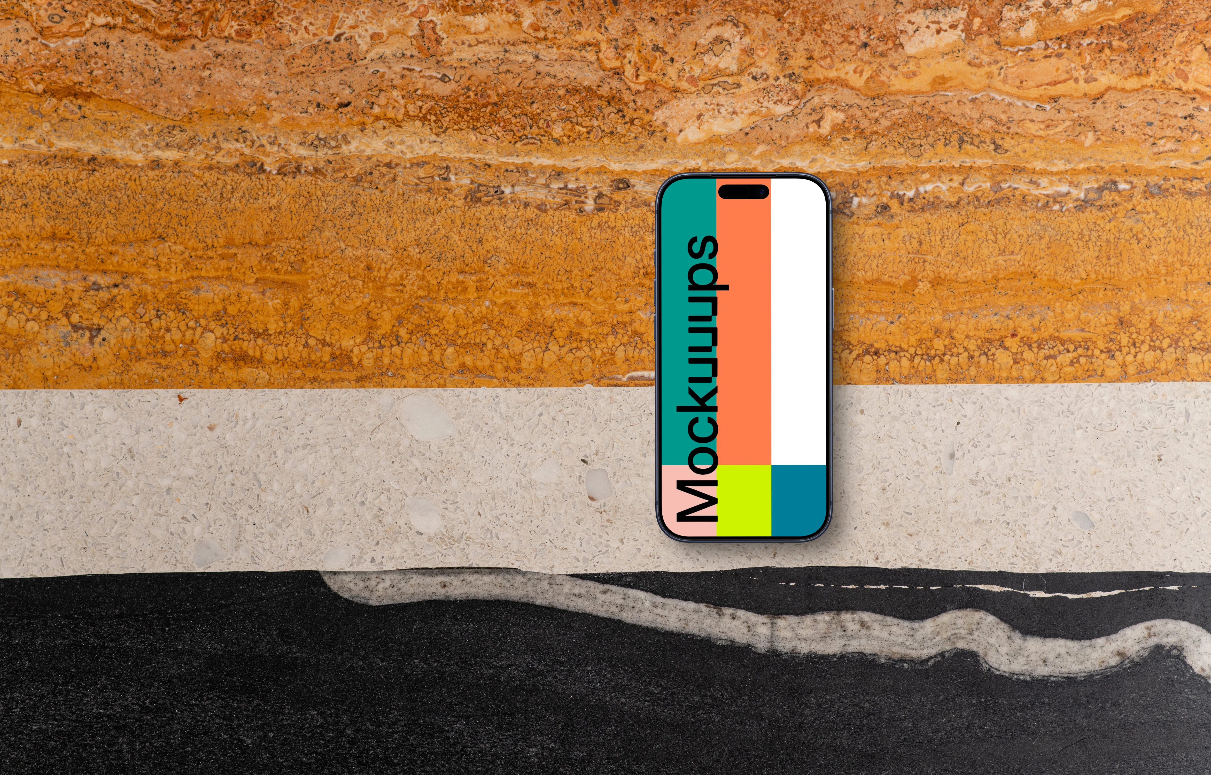 Smartphone mockup against textured wall and floor