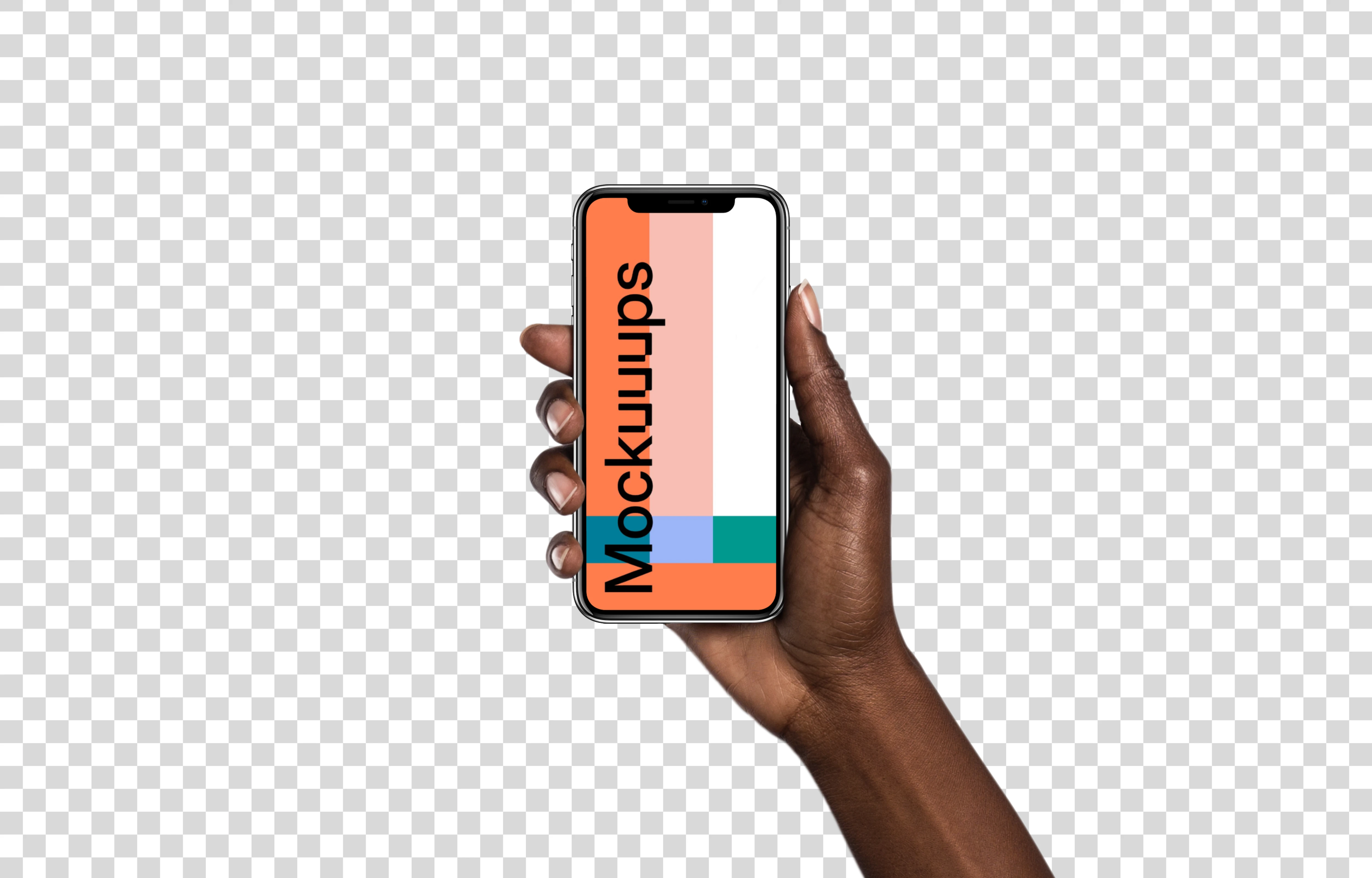 Hand holding iPhone X mockup (Black skin)