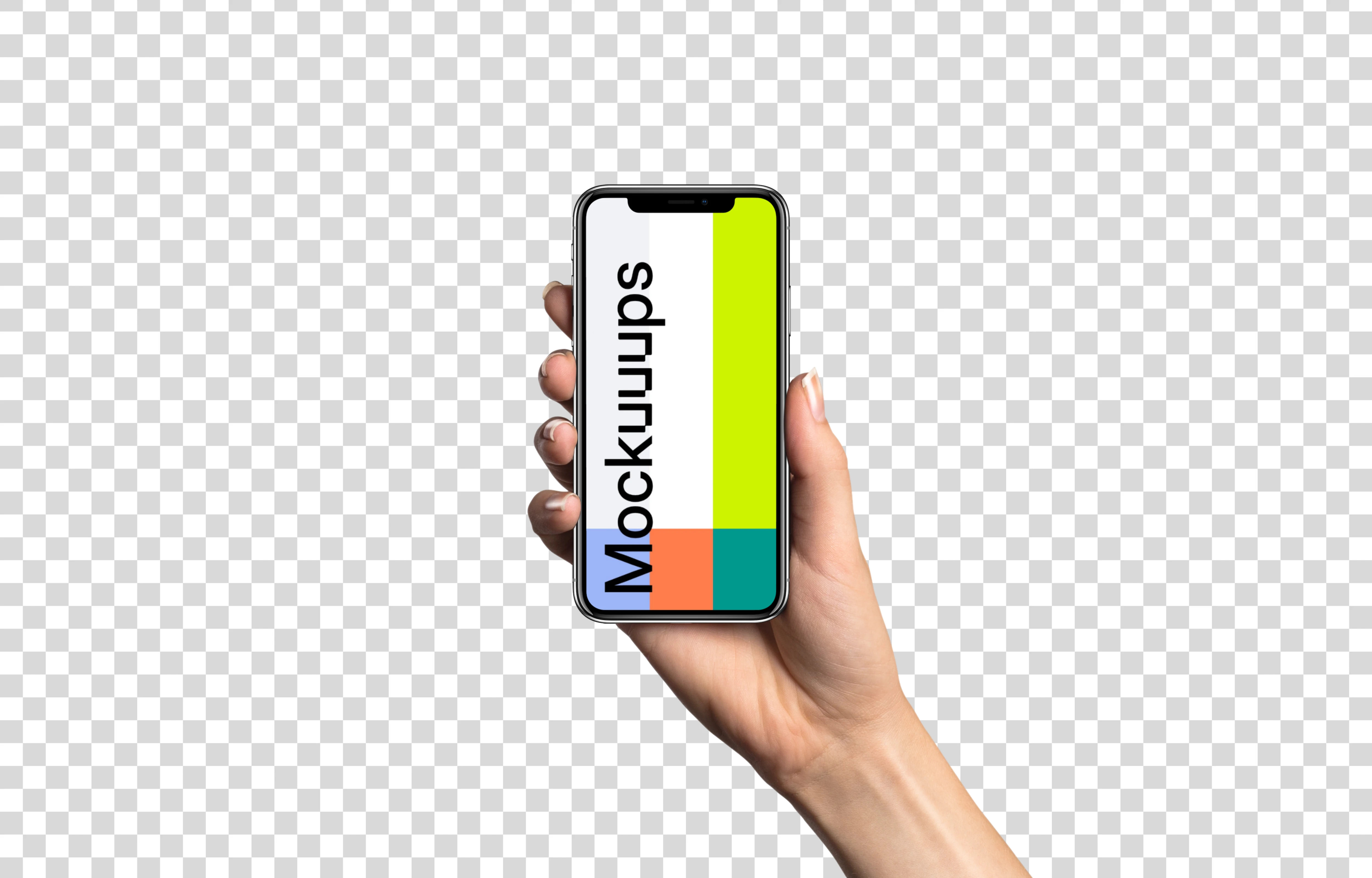 Hand holding iPhone X mockup (White skin)