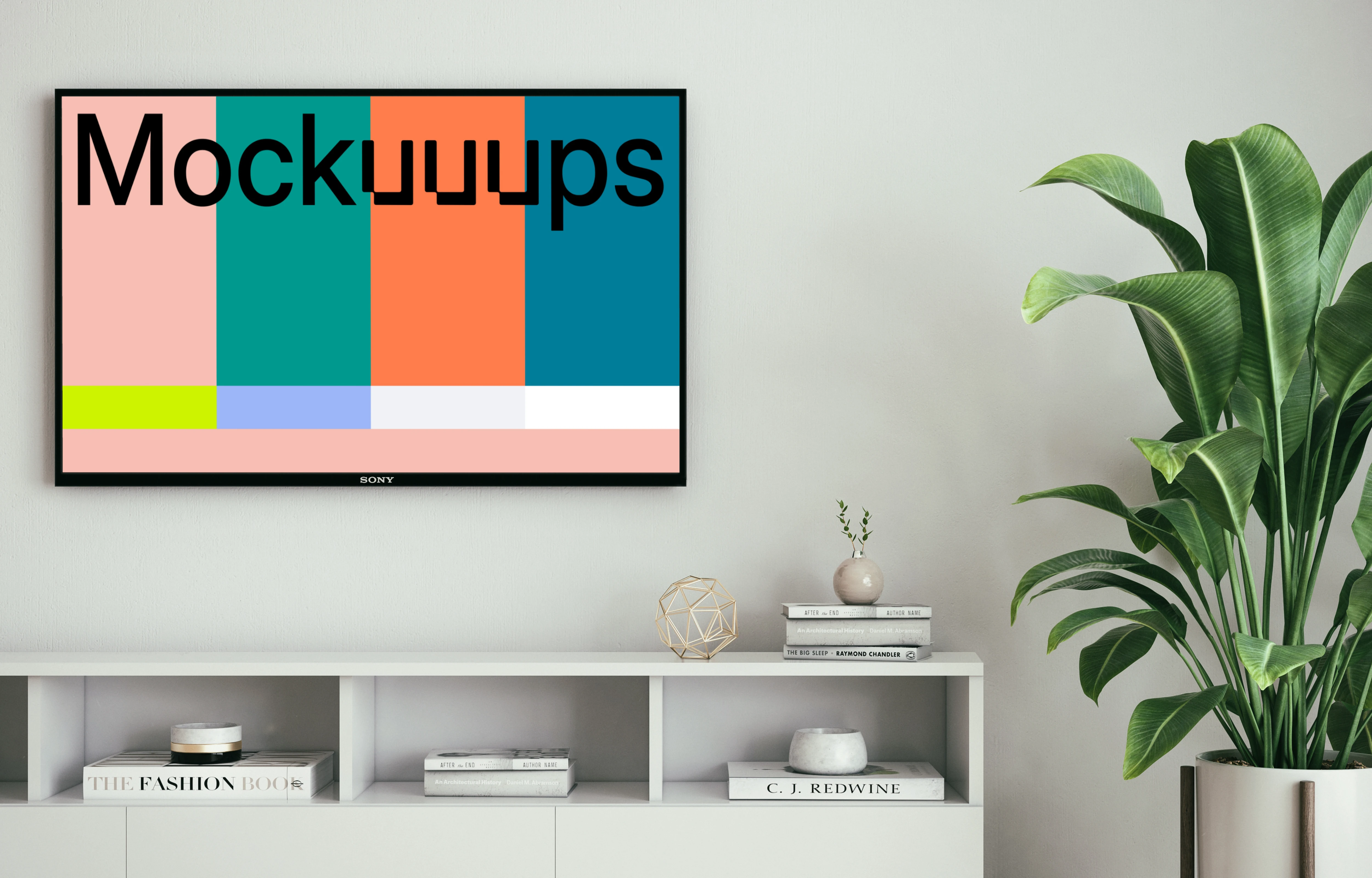 HD television mockup on a white wall