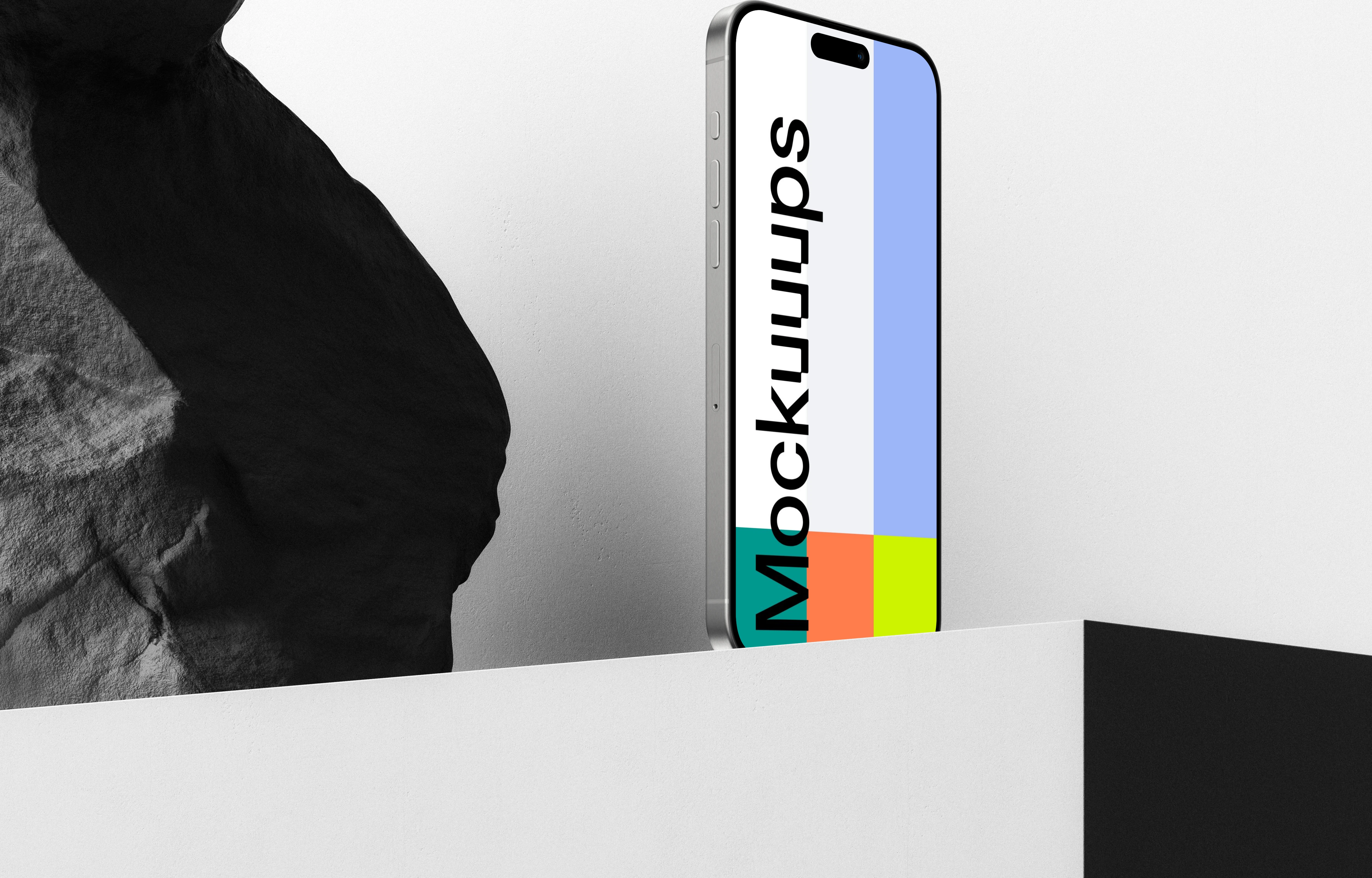 Hero iPhone 15 Pro Mockup with Rock