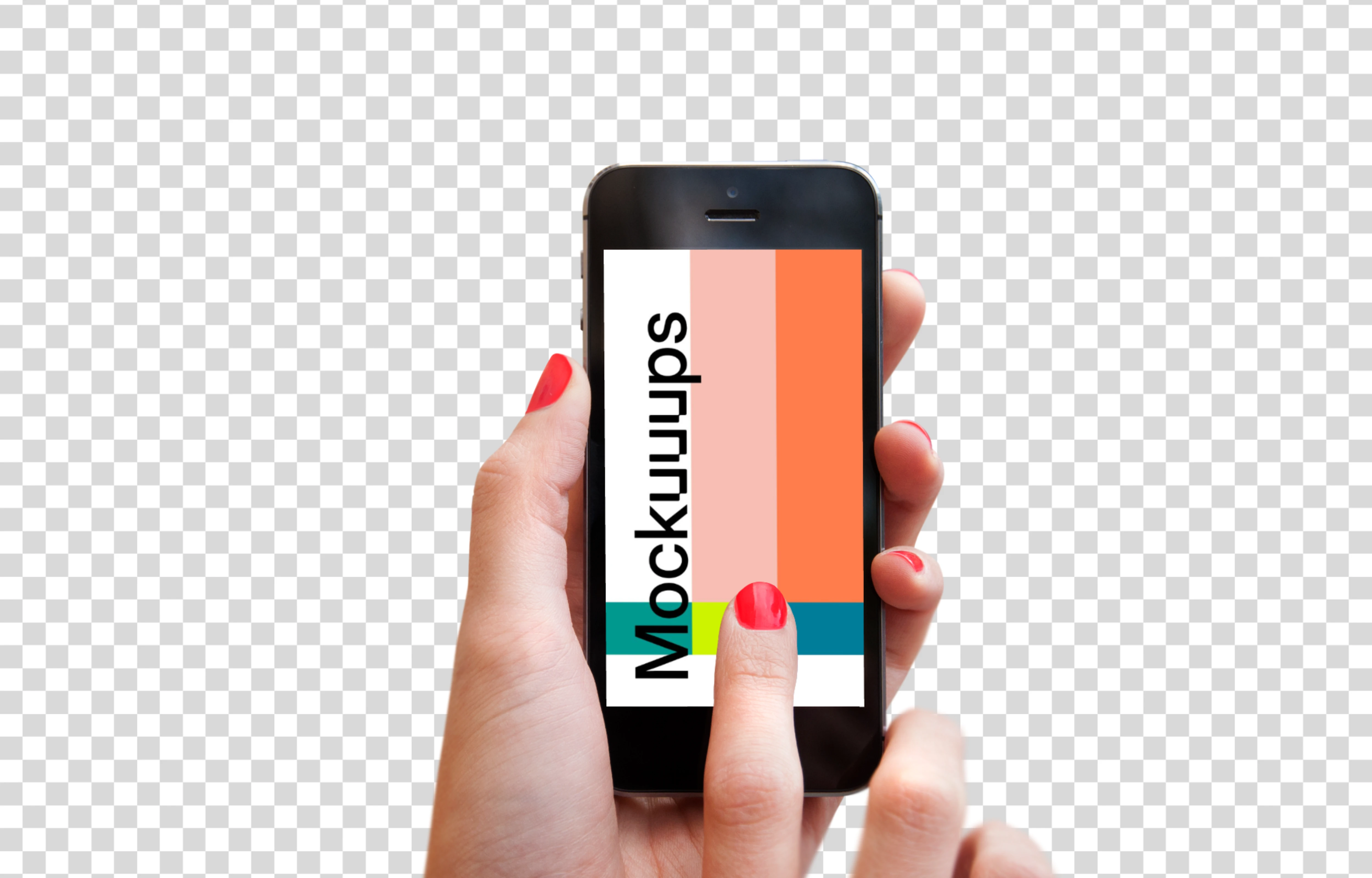 Holding iPhone SE mockup on editable background