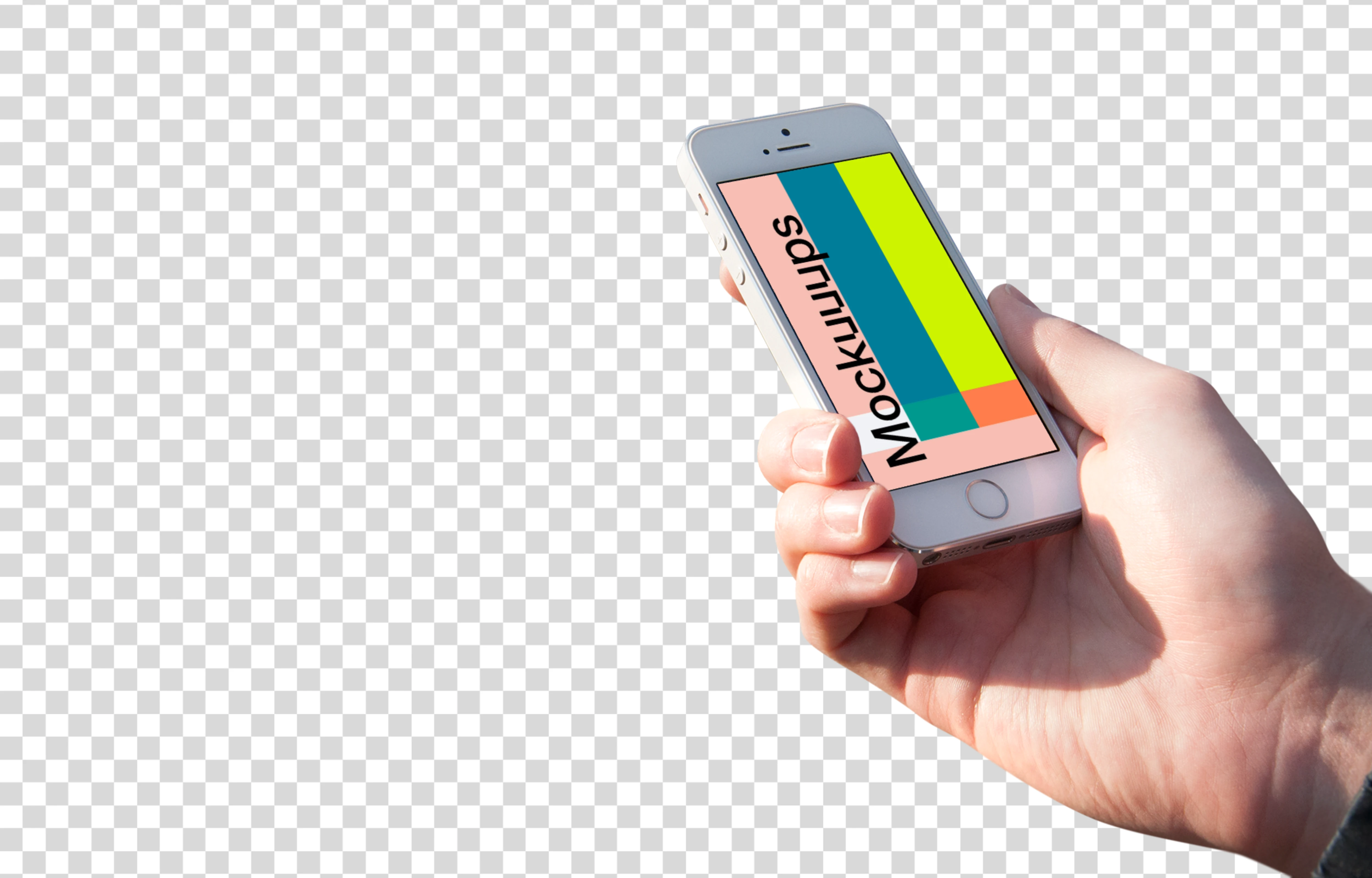 Holding iPhone SE mockup on editable background