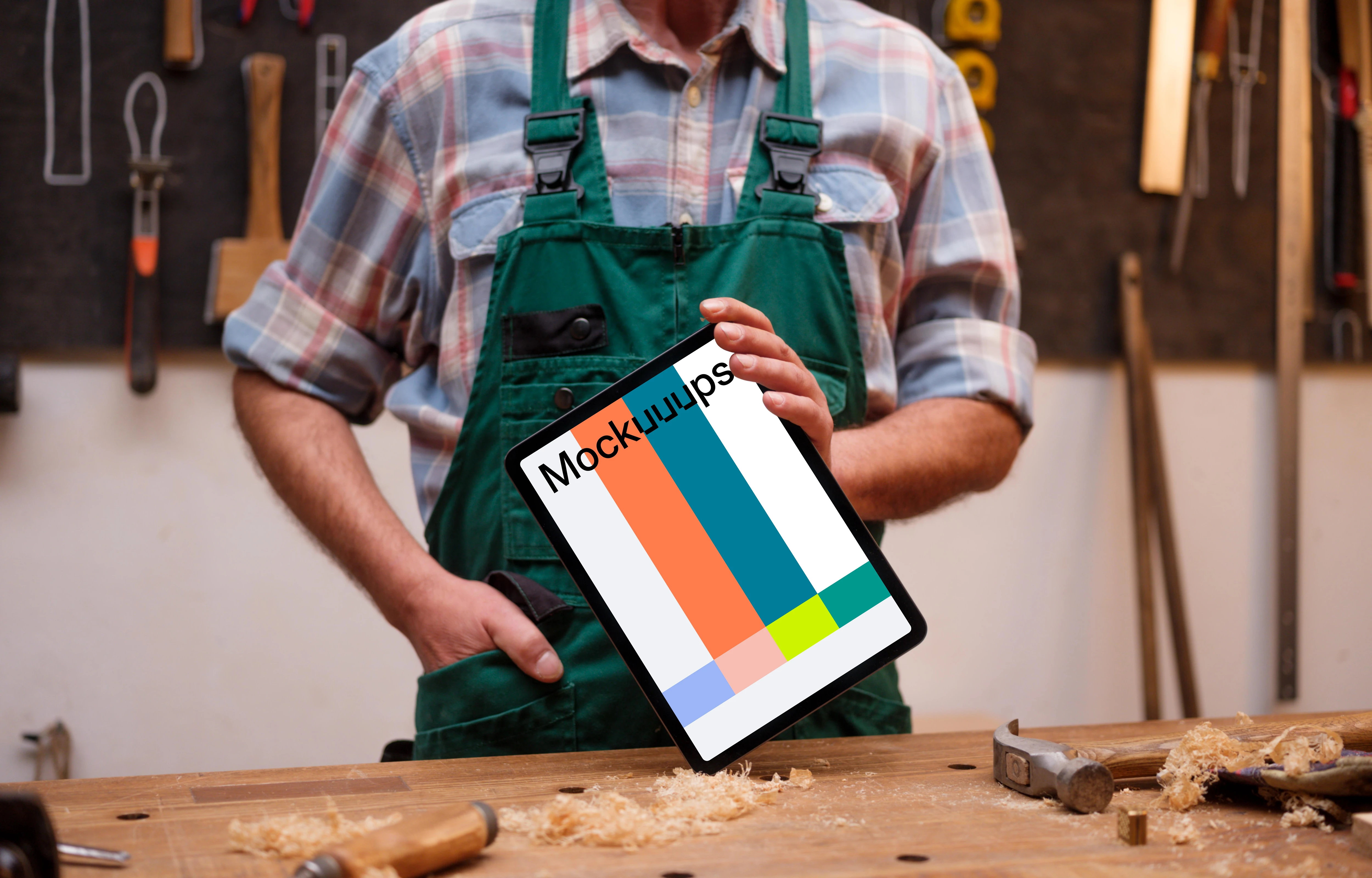 iPad Air held by the carpenter