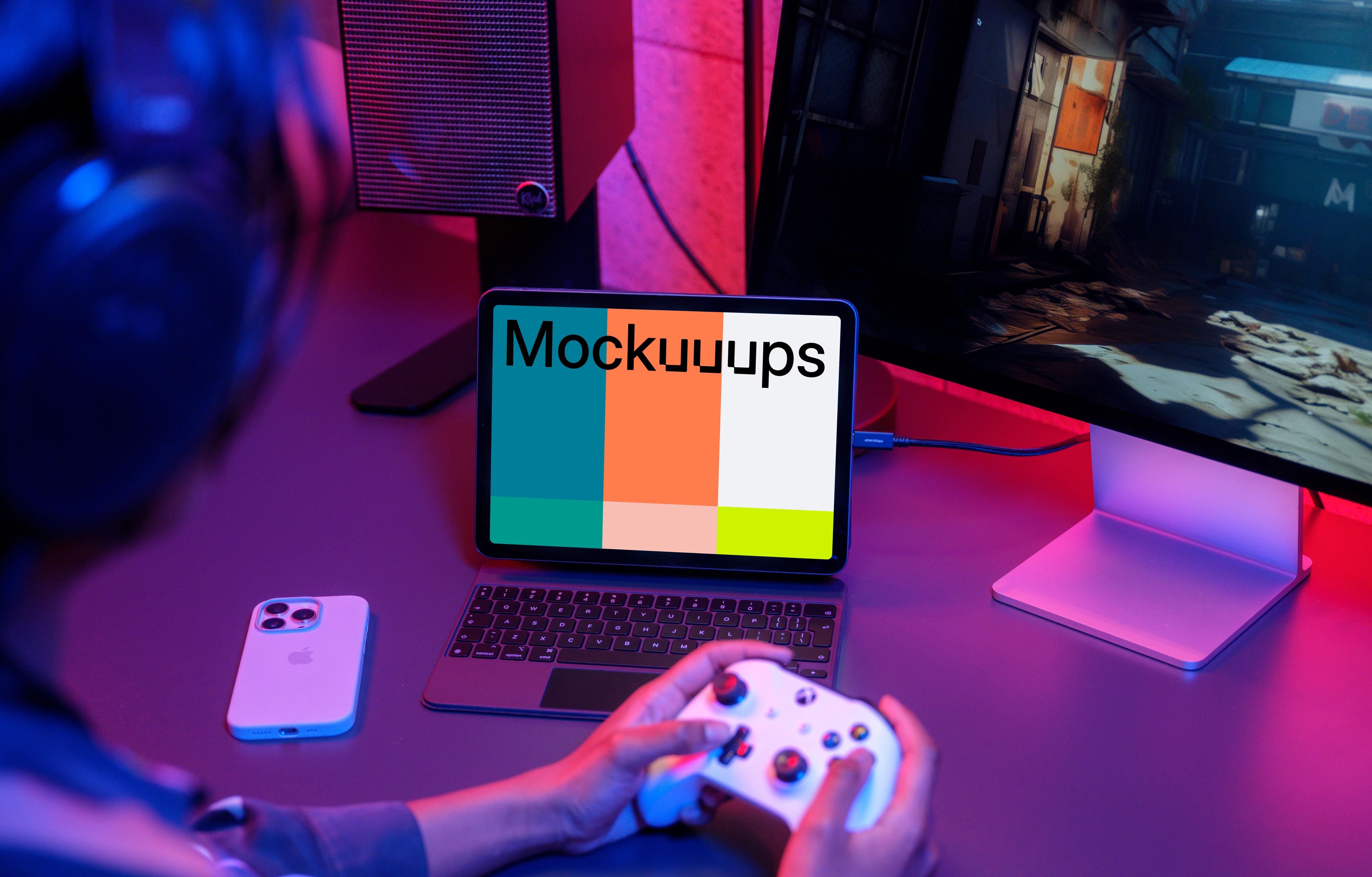 iPad Air mockup in a gaming setup