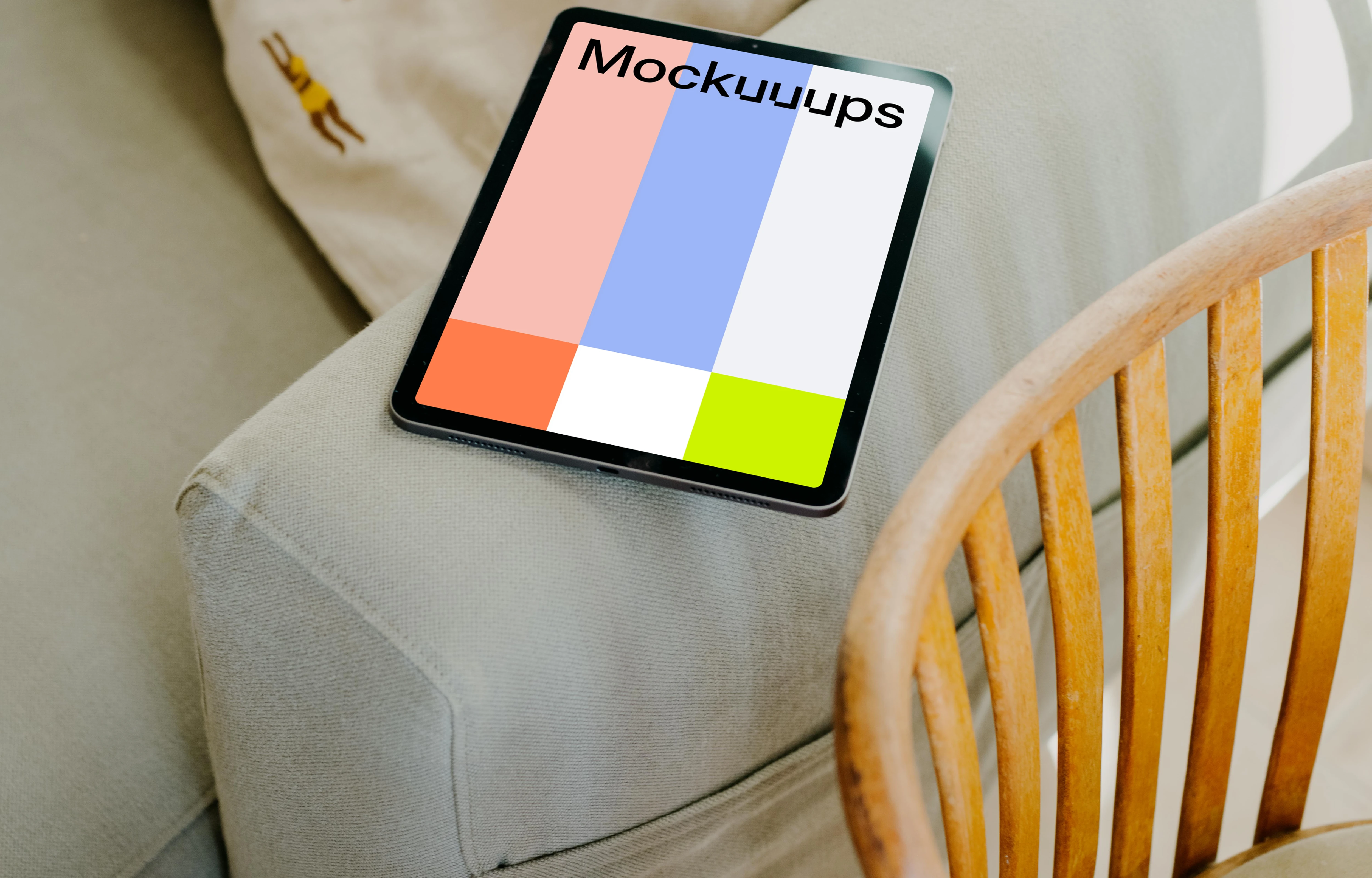 iPad Air mockup on a sofa