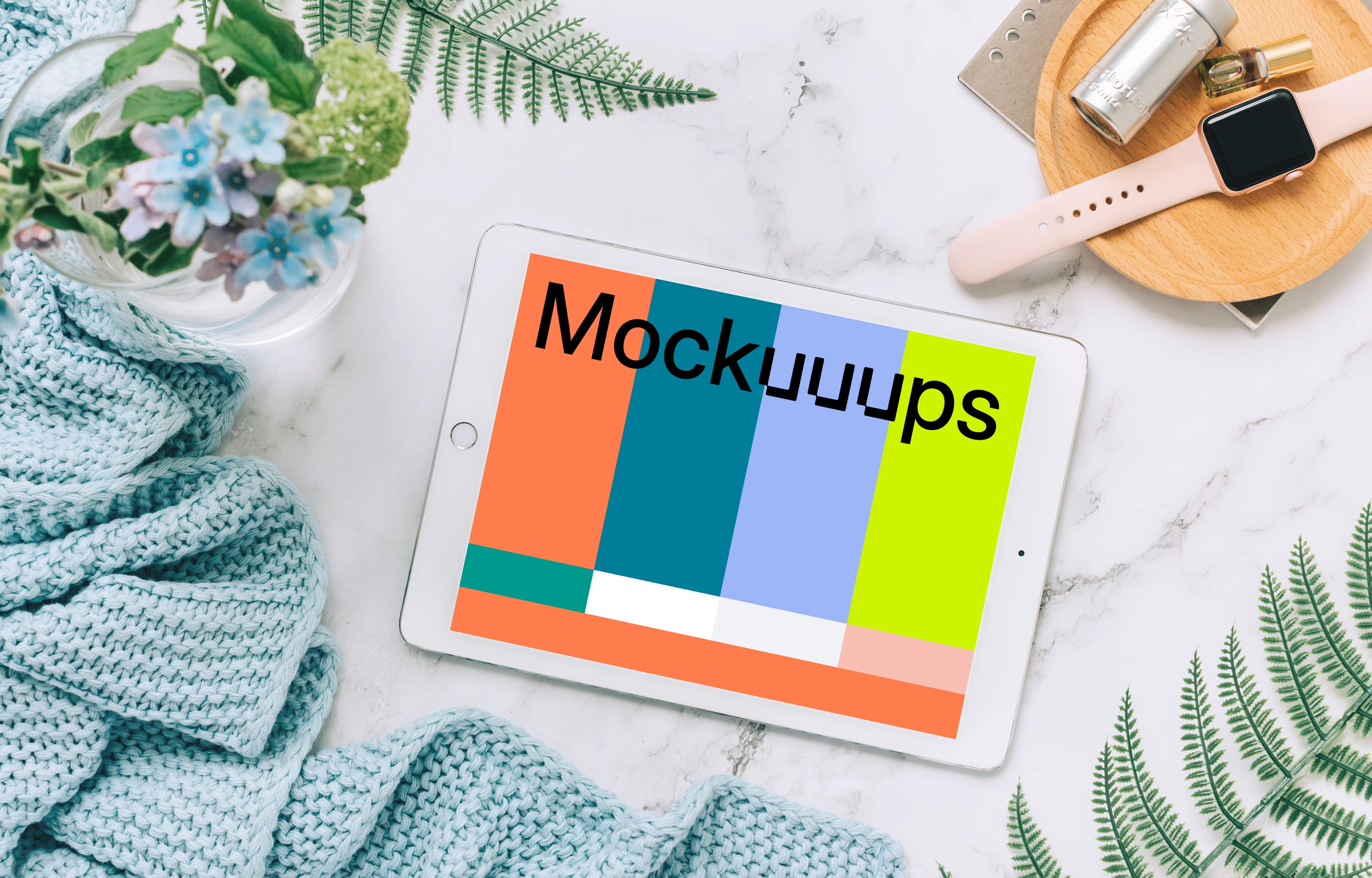 iPad Mini mockup beside an Apple watch